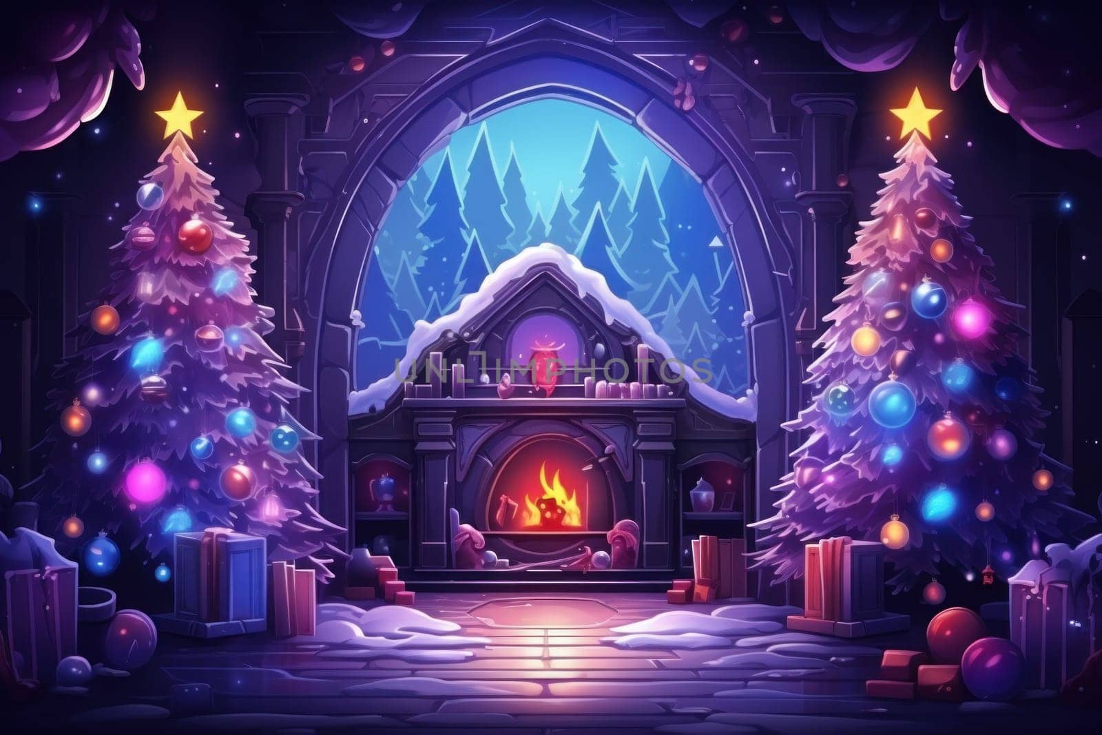 Banner of the Christmas in a futuristic neon style. Generative AI by golfmerrymaker