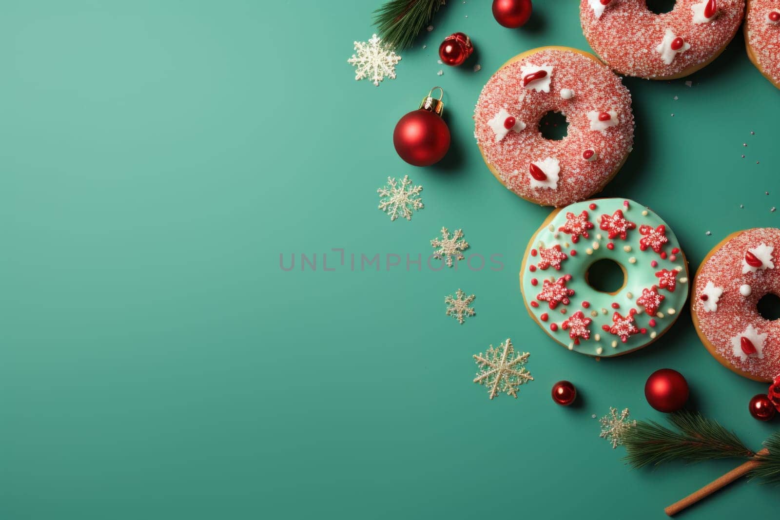 Christmas donut copy space for text. Generative AI.