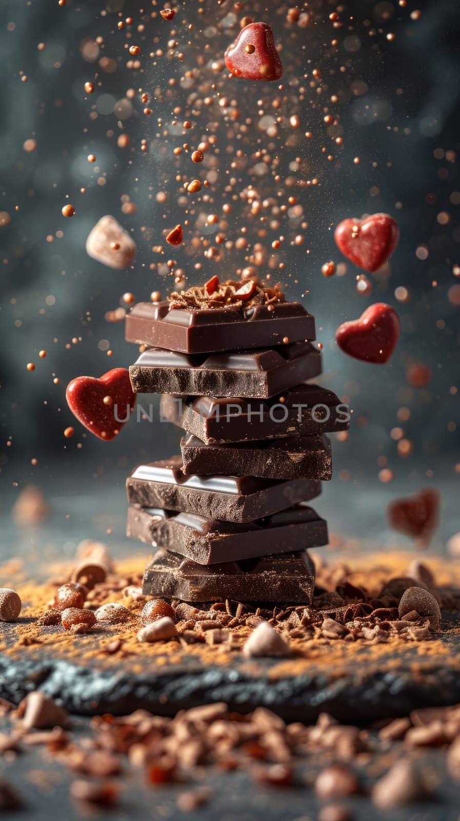 Tasty Yummy Homemade Sweet Cookies. Chocolate and Raspberry Heart Shape Pastry Dessert. Food Photo Background. Valentine's Day Composition. Ai generated