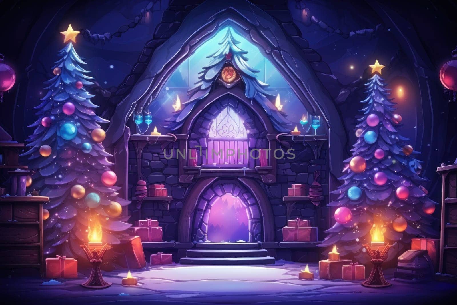 Banner of the Christmas in a futuristic neon style. Generative AI by golfmerrymaker