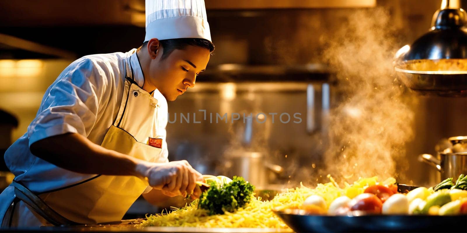 The cook prepares an appetizing dish. Generative AI. High quality photo