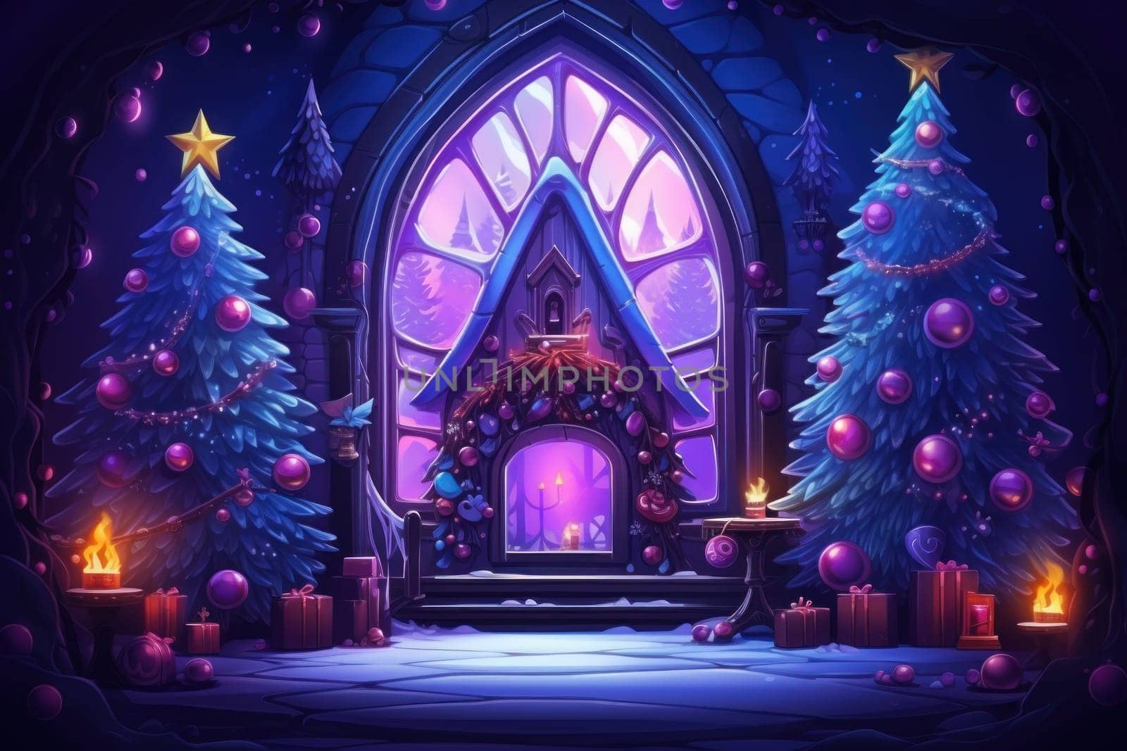 Banner of the Christmas in a futuristic neon style. Generative AI by golfmerrymaker