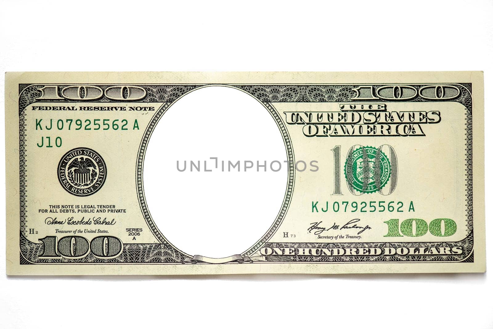 US 100 dollars banknote on white background by OleksandrLipko