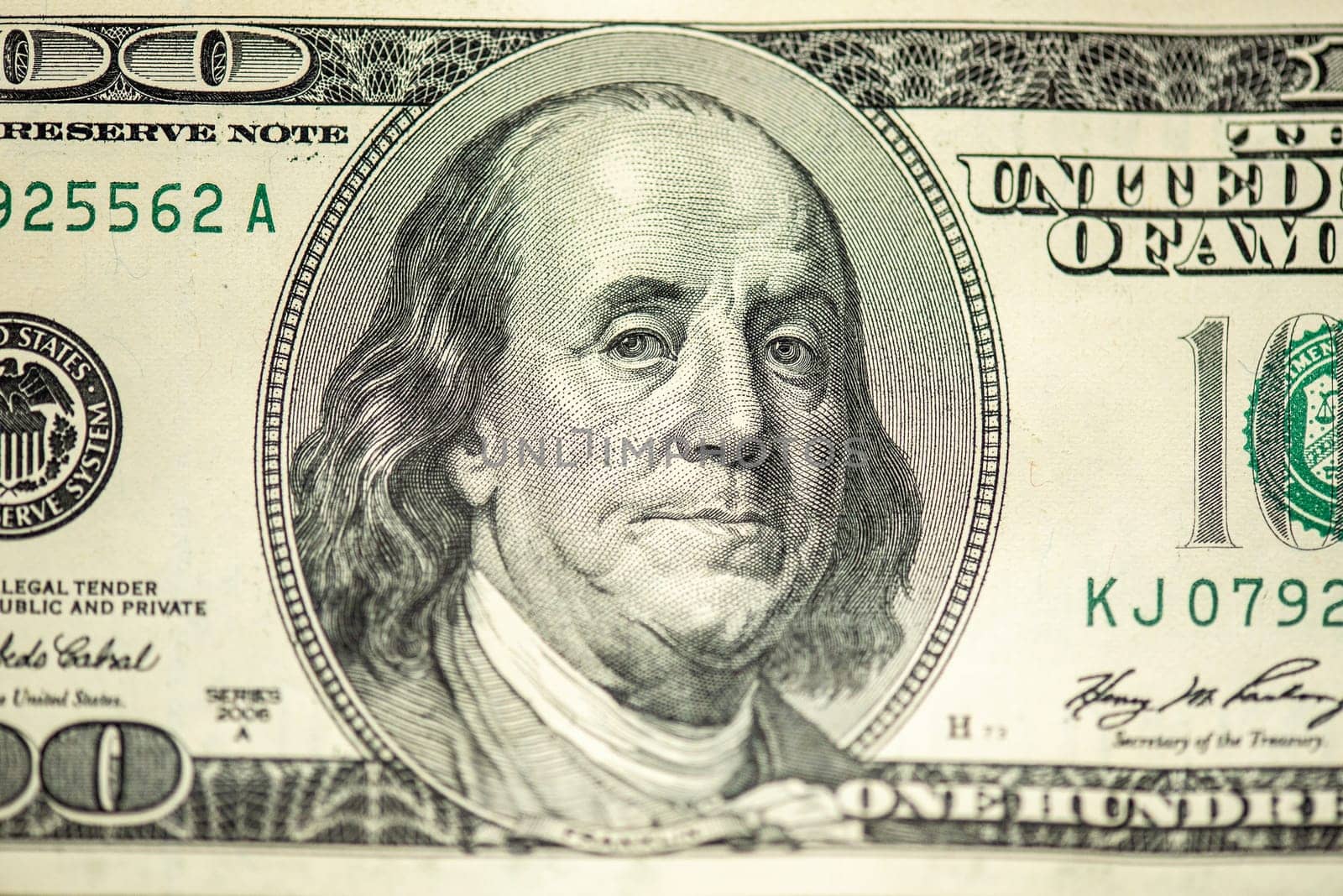 US 100 dollars banknote on white background by OleksandrLipko