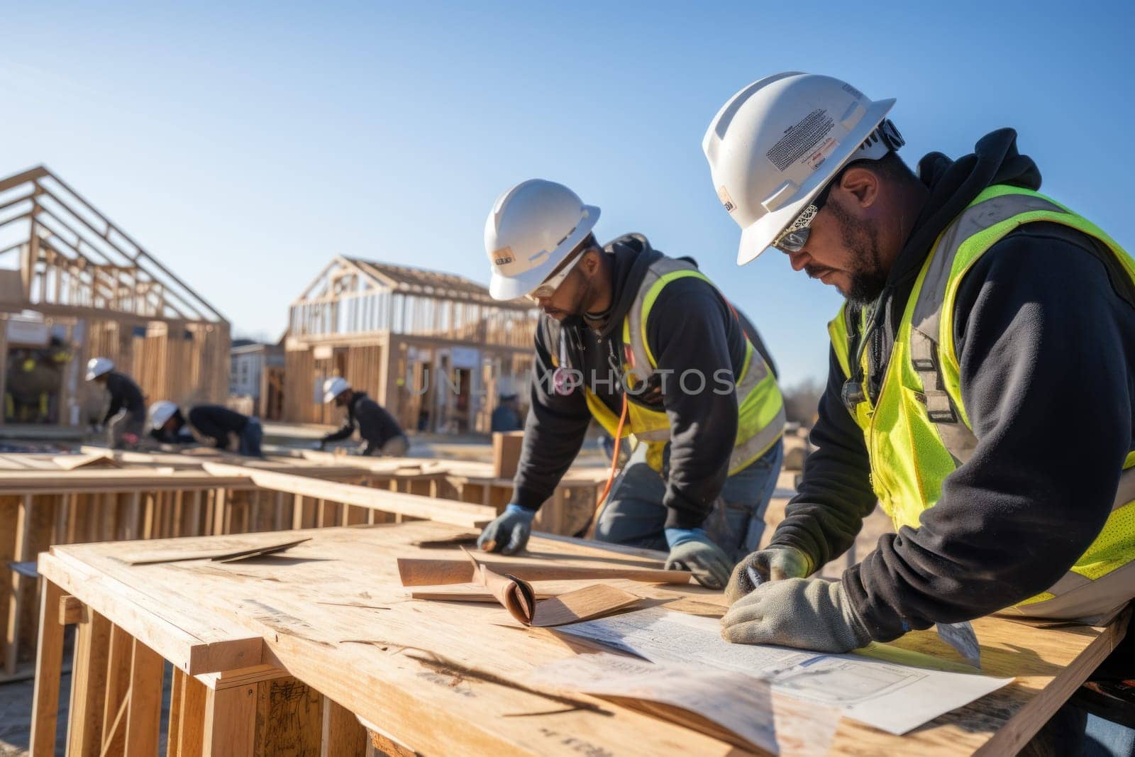 Construction Workers Framing New Home. Generative AI.