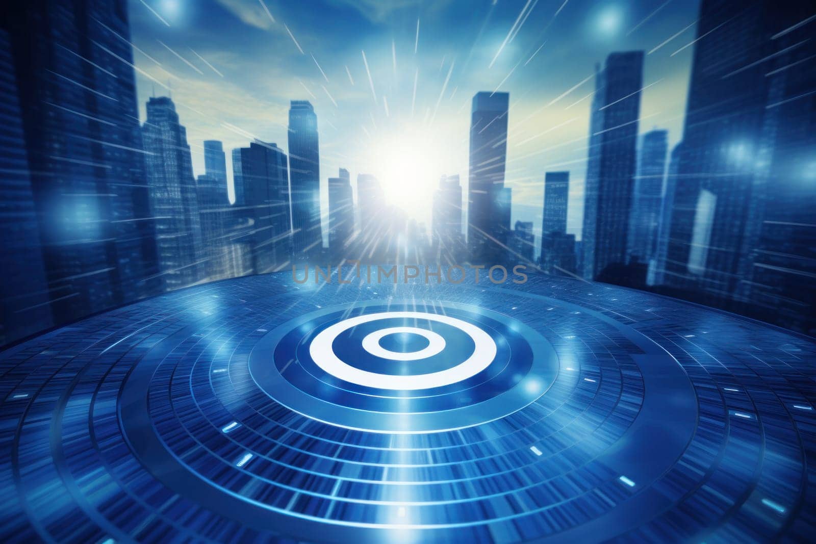 Blurry modern business target in the middle of a circle panel illustration. Generative AI.