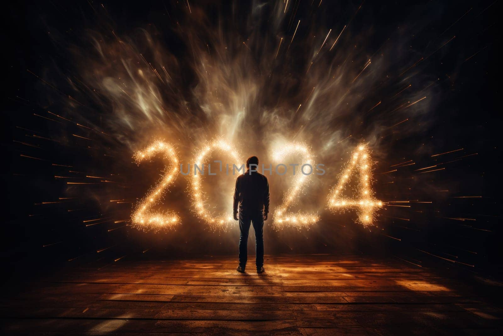 Happy New Year Celebration 2024 Sparkles Banner Generative AI.
