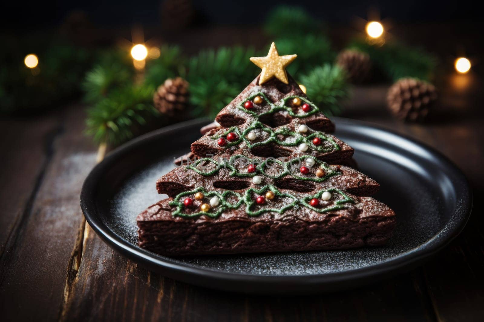 Christmas Tree Chocolate Brownies. Generative AI.
