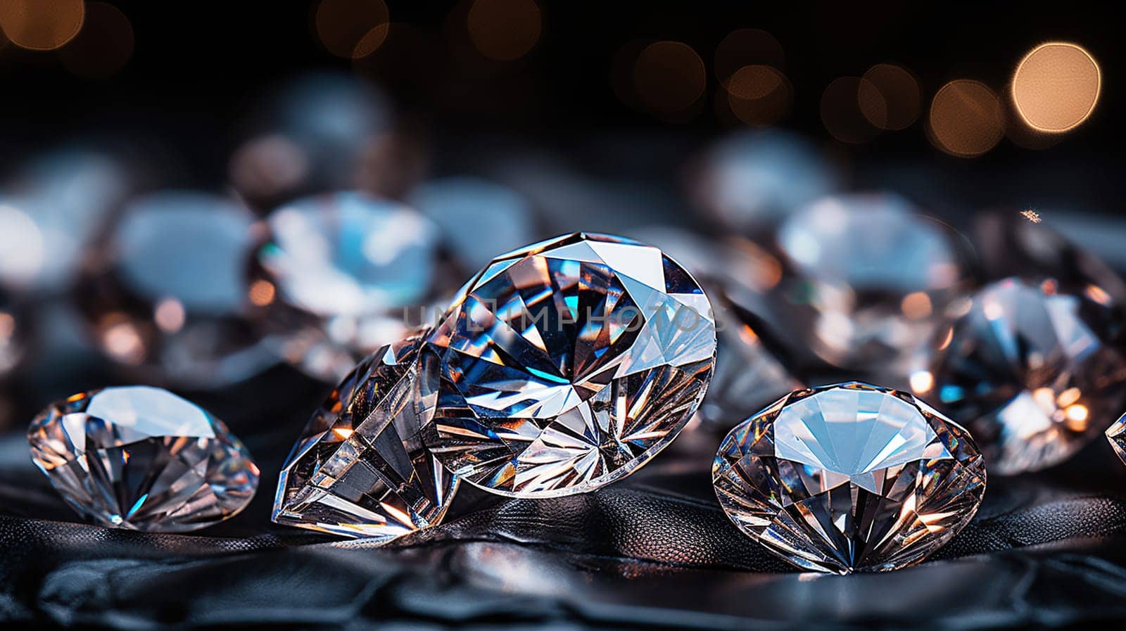 Gemstones diamond, diamond on a dark background with bokeh. Generated by artificial intelligence by Vovmar