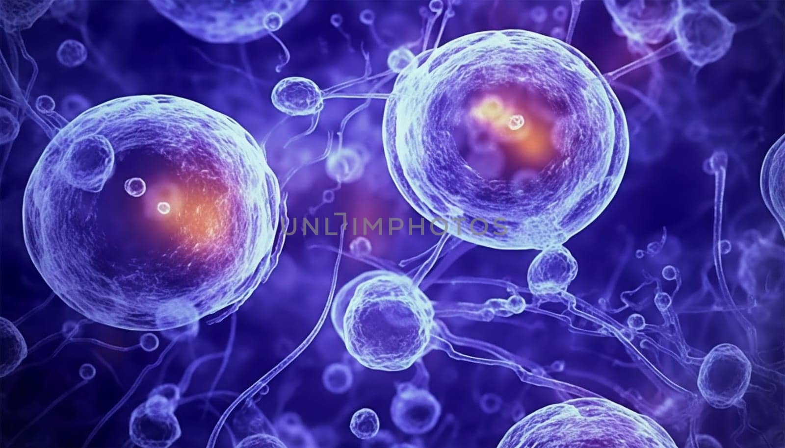 3d rendering of Human cell or Embryonic stem cell microscope background. medical microscopic molecular biology background. DNA colorful background close up