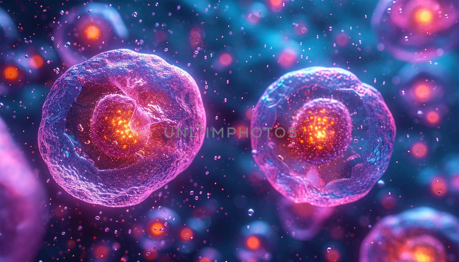 3d rendering of Human cell or Embryonic stem cell microscope background. medical microscopic molecular biology background. DNA colorful background close up