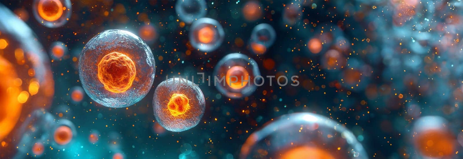 3d rendering of Human cell or Embryonic stem cell microscope background. medical microscopic molecular biology background. DNA colorful background by Annebel146