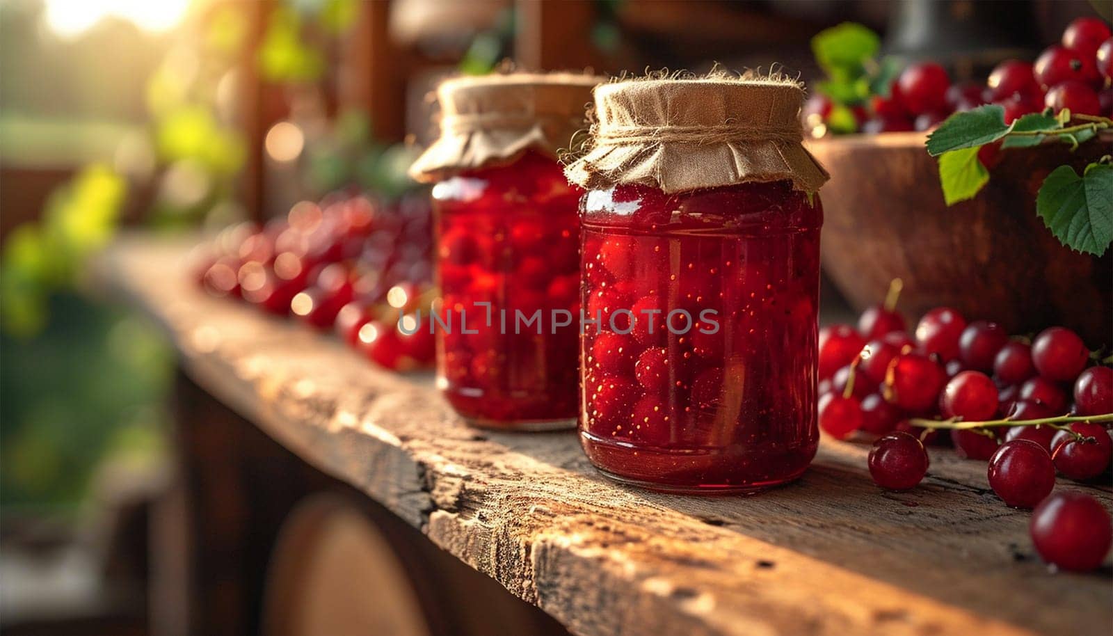 Raspberry jam with berry on light background. Homemade jam with raspberry. banner, menu, recipe place for text, top Various jams peach and strawberry on wooden table by Annebel146