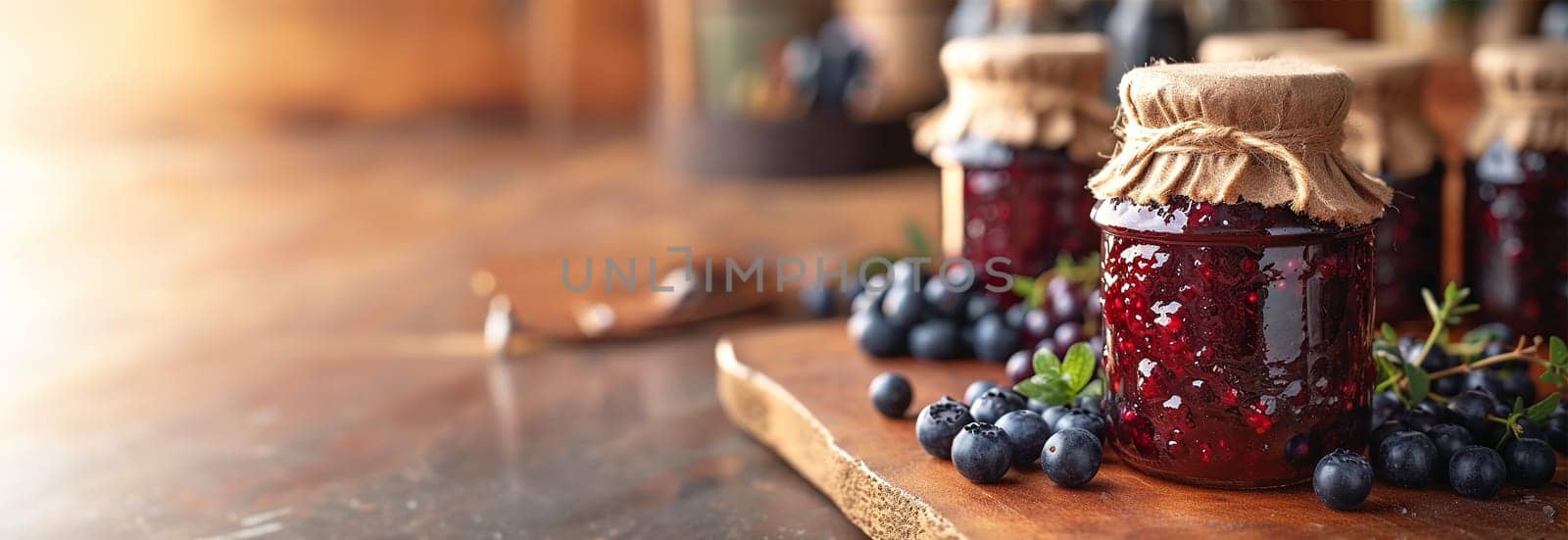 Raspberry jam with berry on light background. Homemade jam with raspberry. banner, menu, recipe place for text, top Various jams peach and strawberry on wooden table copy space