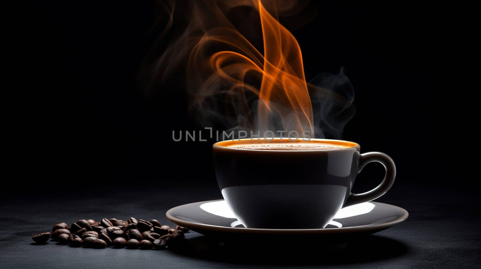 Cup of hot coffee on a wooden table. selective focus. drink Generative AI,