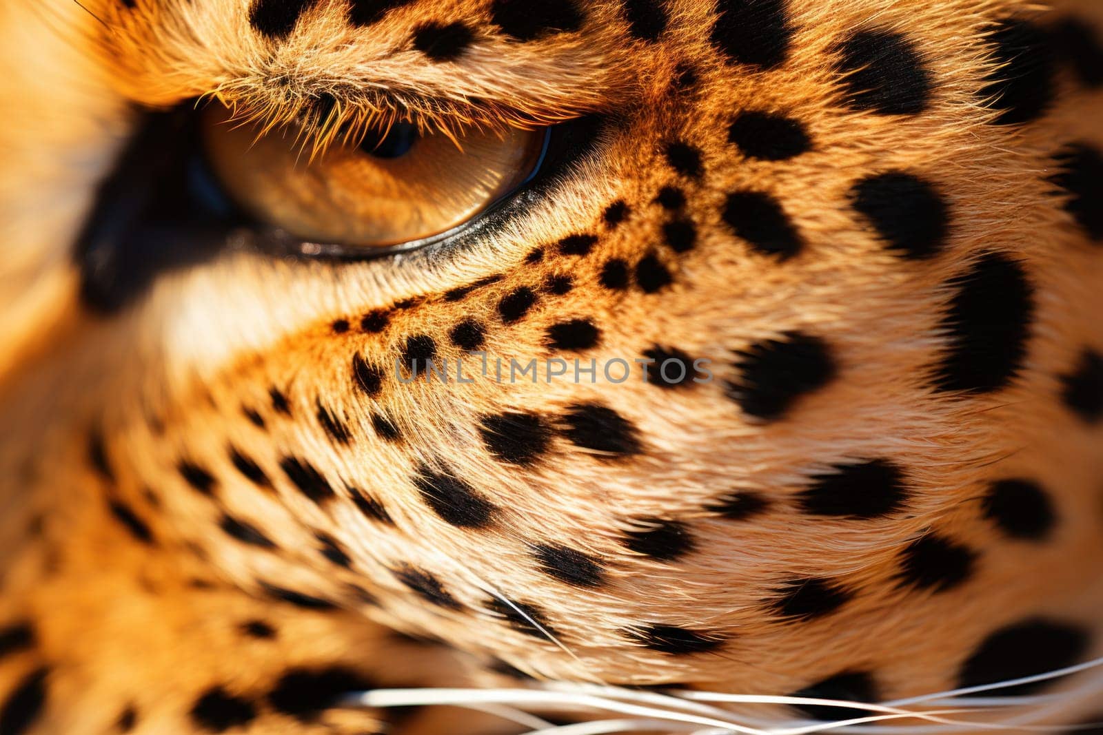 Close up eye and skin Leopard texture background. Generative AI.