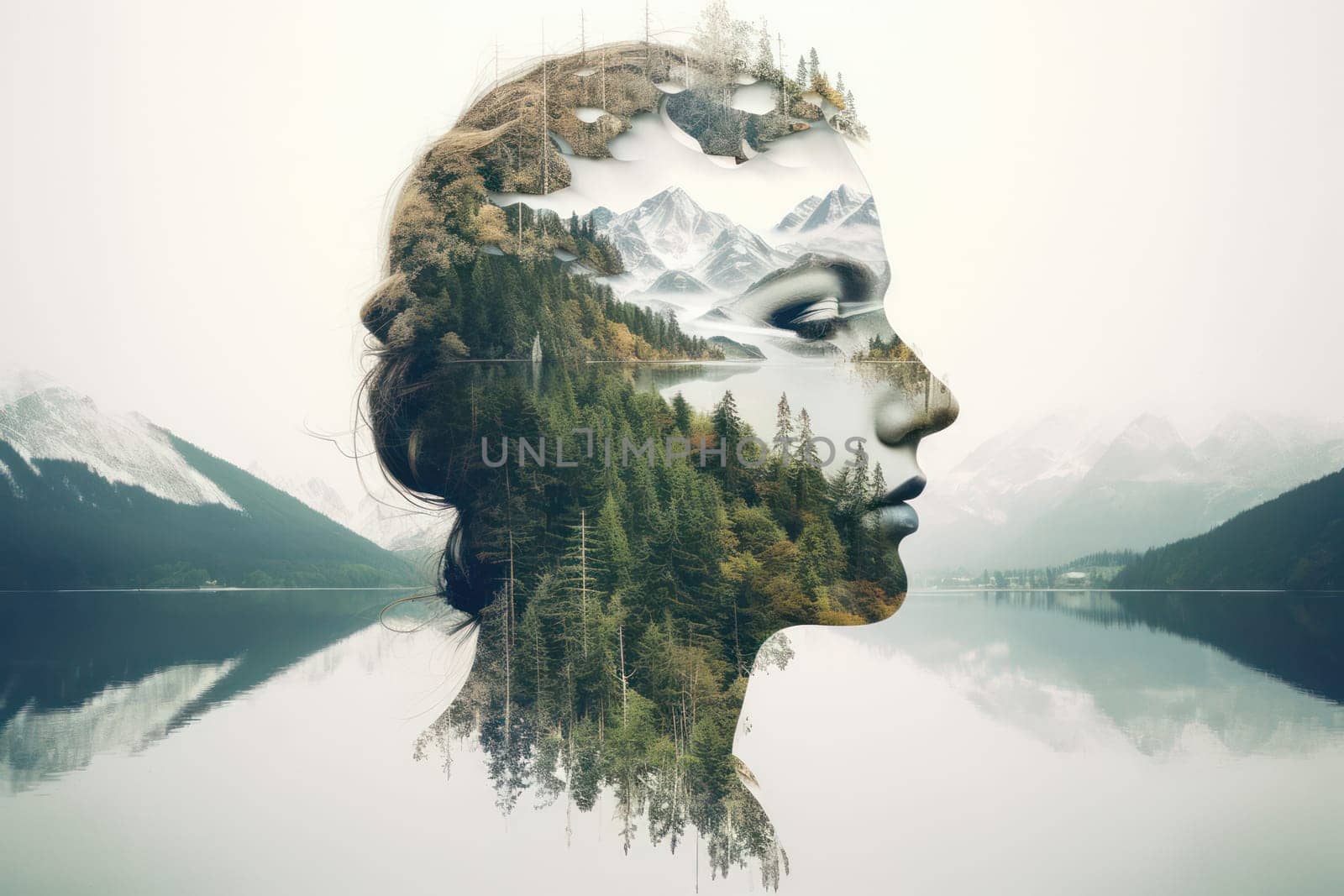 Multiple Exposure of a Creative Portrait: Artistic Attraction in Nature and Fashion