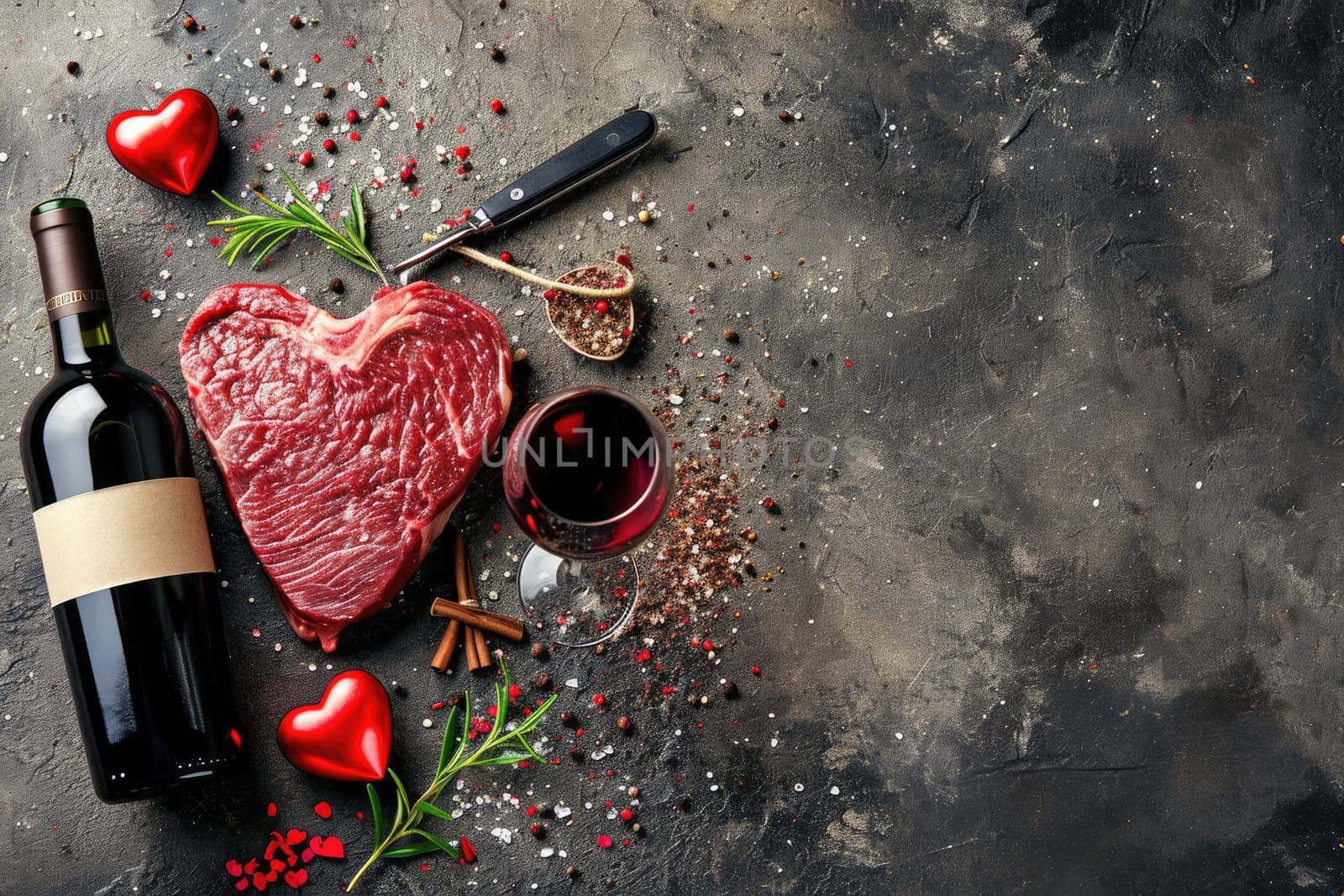 grilled beef steak for valentines day pragma in black background