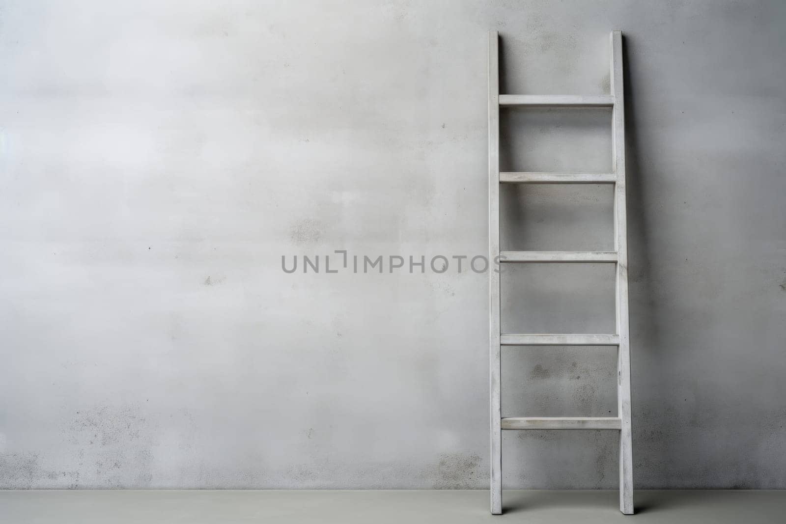 Blank dirty grunge wall with ladder. Generative AI.