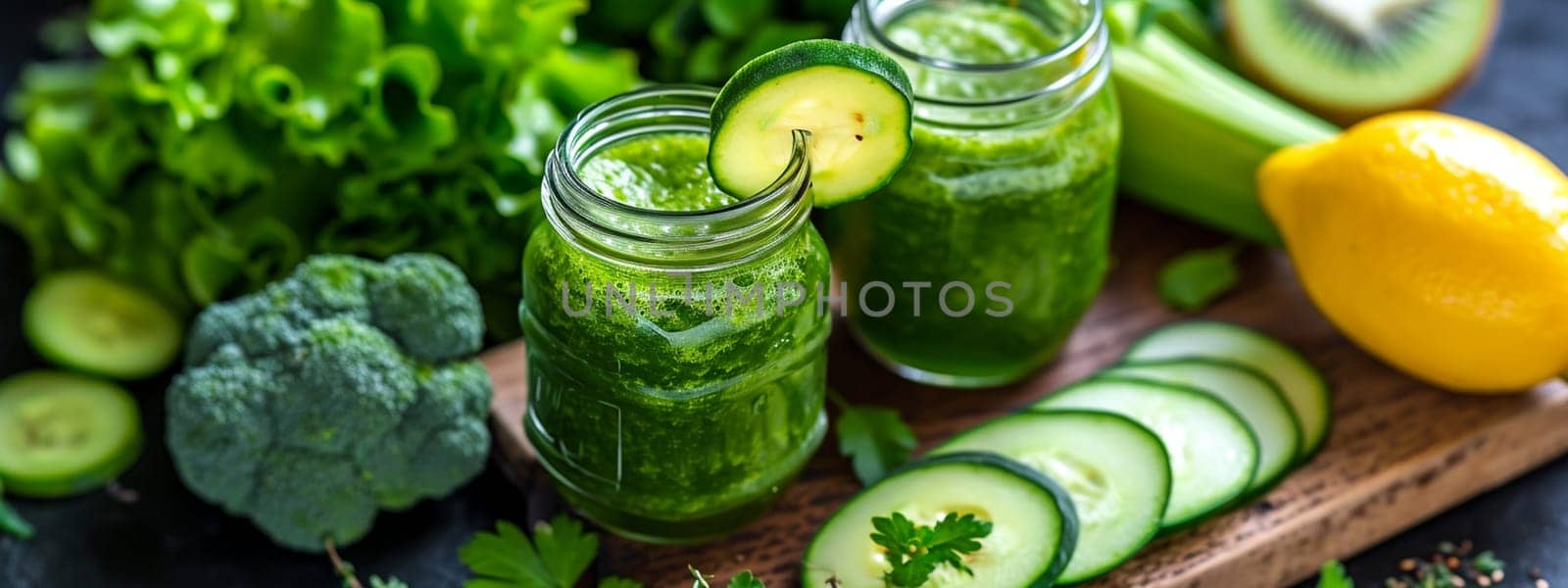 green smoothie and detox ingredients. selective focus. food drink Generative AI,