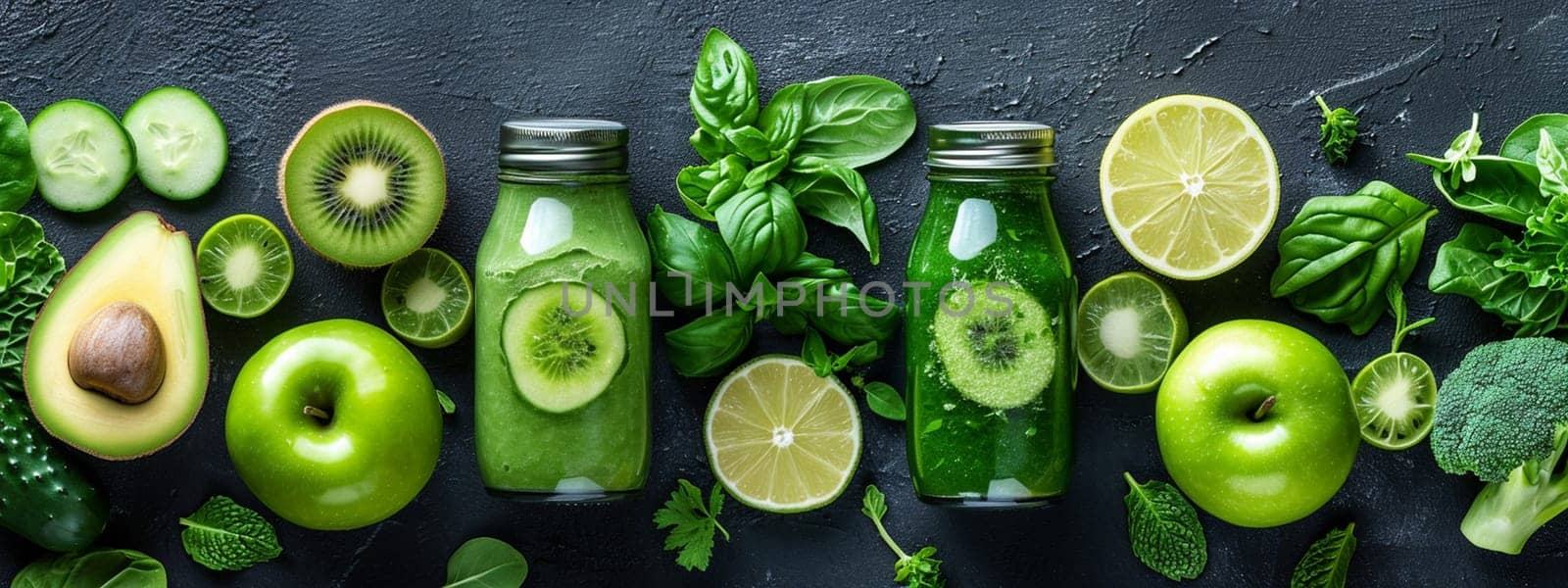 green smoothie and detox ingredients. selective focus. food drink Generative AI,