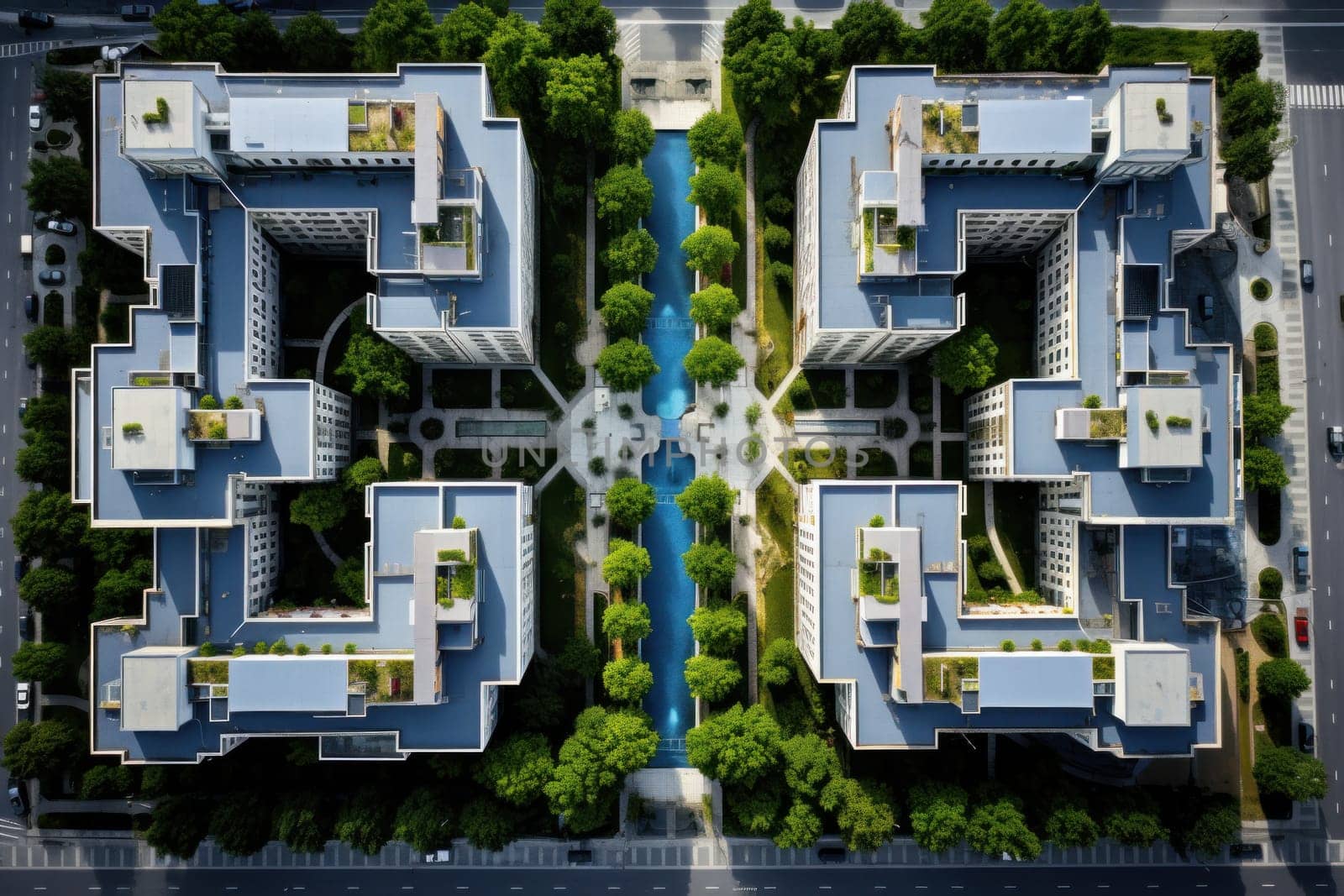 A picture taken from a bird's eye view, plane symmetry, Constructivism. Generative AI.