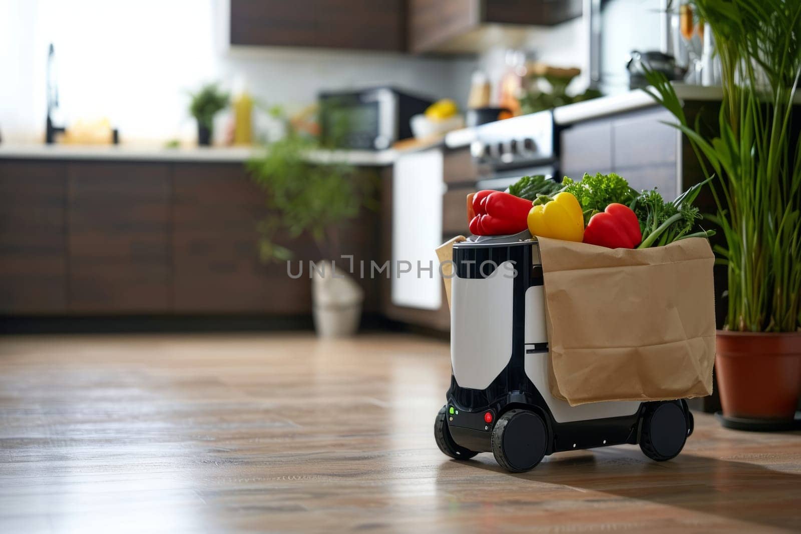 Food delivery robot delivers bag full with groceries by rusak