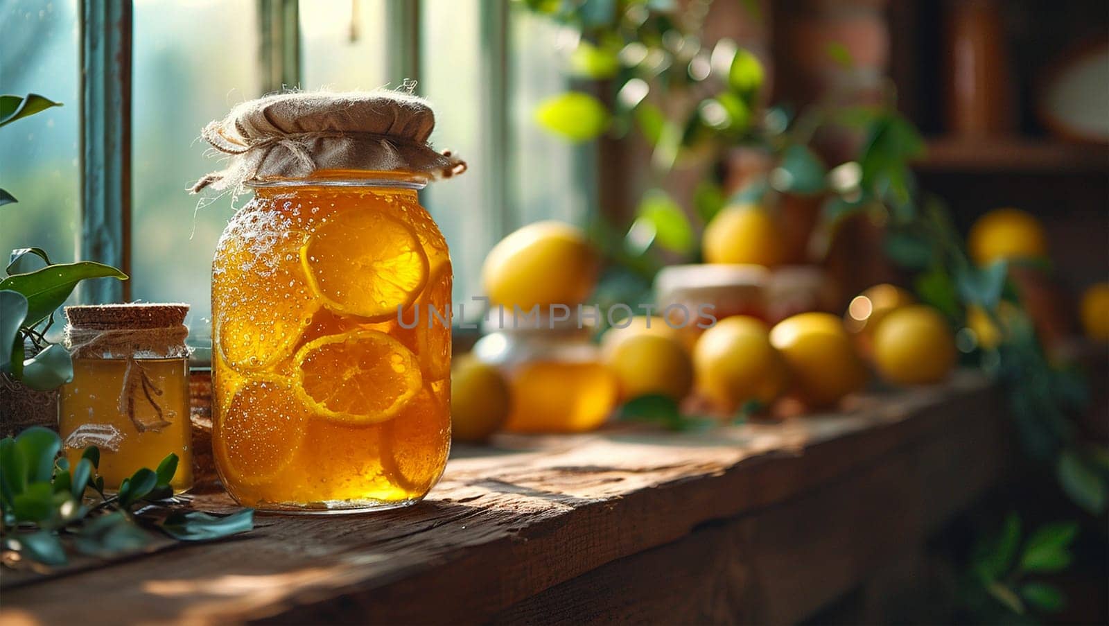 Homemade orange marmalade on wooden table. Seville Orange, Sour Orange, Bitter Orange, Marmalade Orange - native Southeast Asia tropical fruit. Homemade Tasty Jam on white background. Healthy Food. by Annebel146