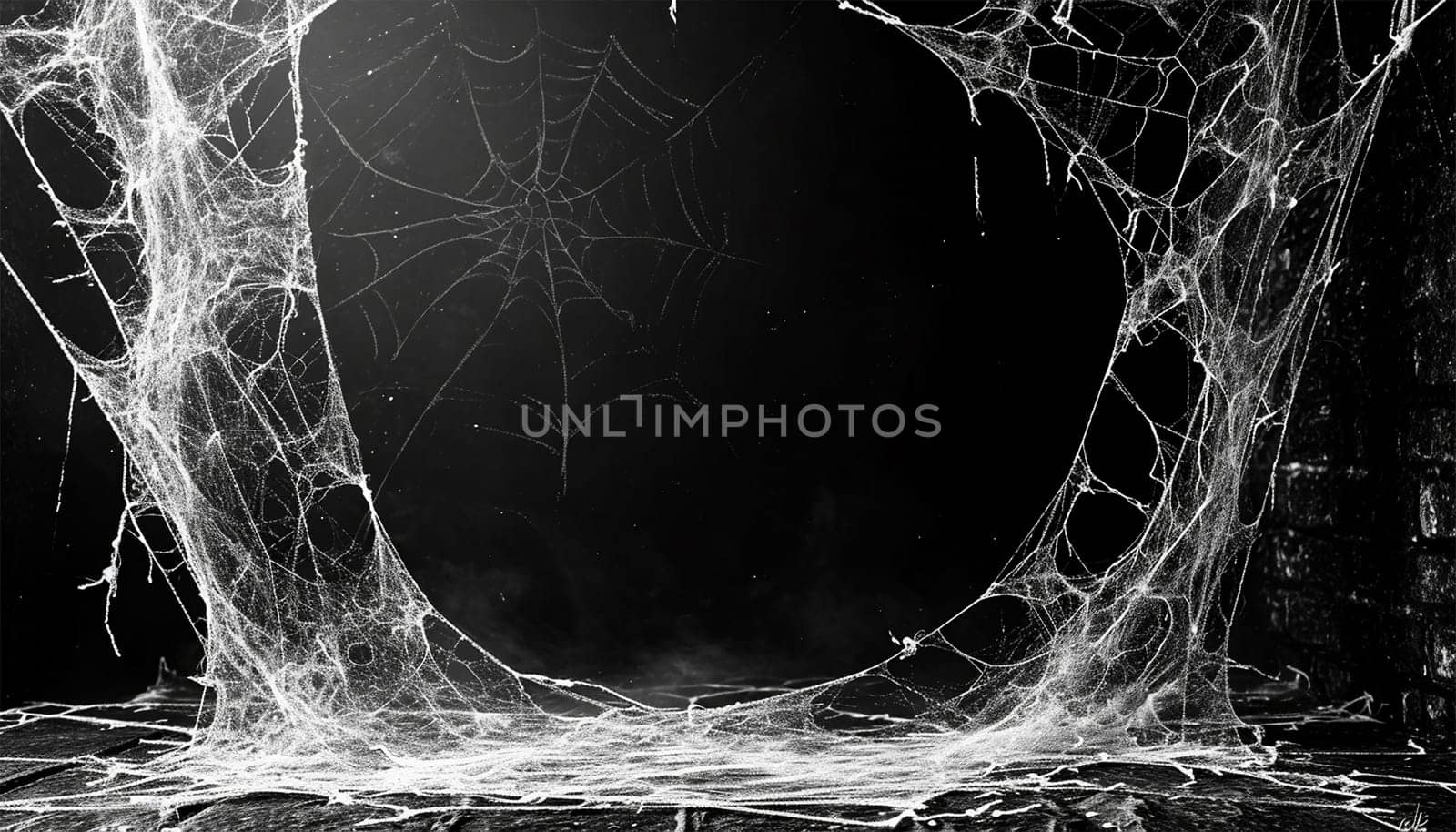 Spiderweb on black background. Scary spooky Cobweb. Isolated on black transparent background. Spiderweb for halloween, spooky, scary, horror decor Abstract horror background design by Annebel146