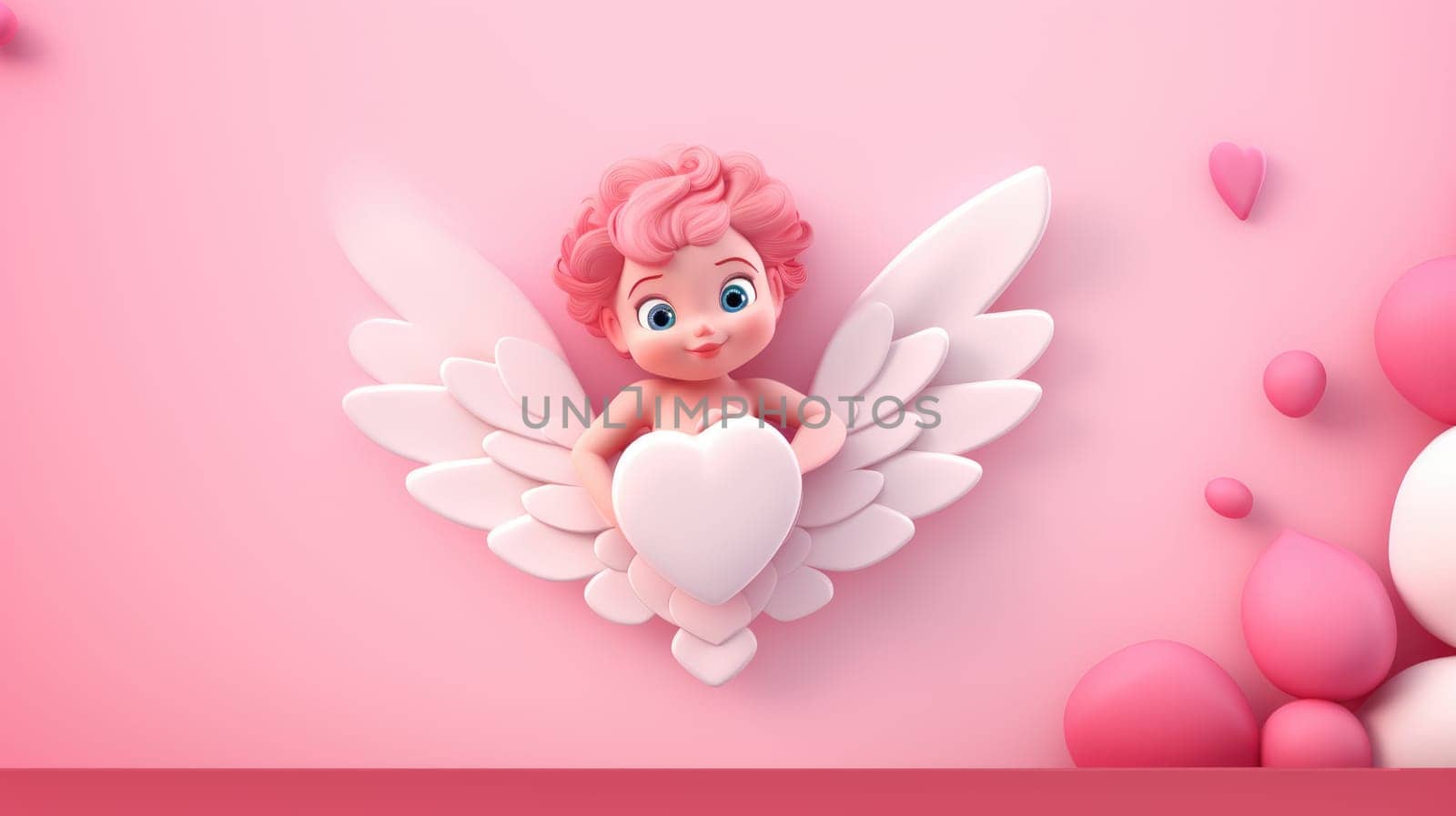 Happy Valentine's Day banner. Cupid in 3D cartoon style on pink background by natali_brill