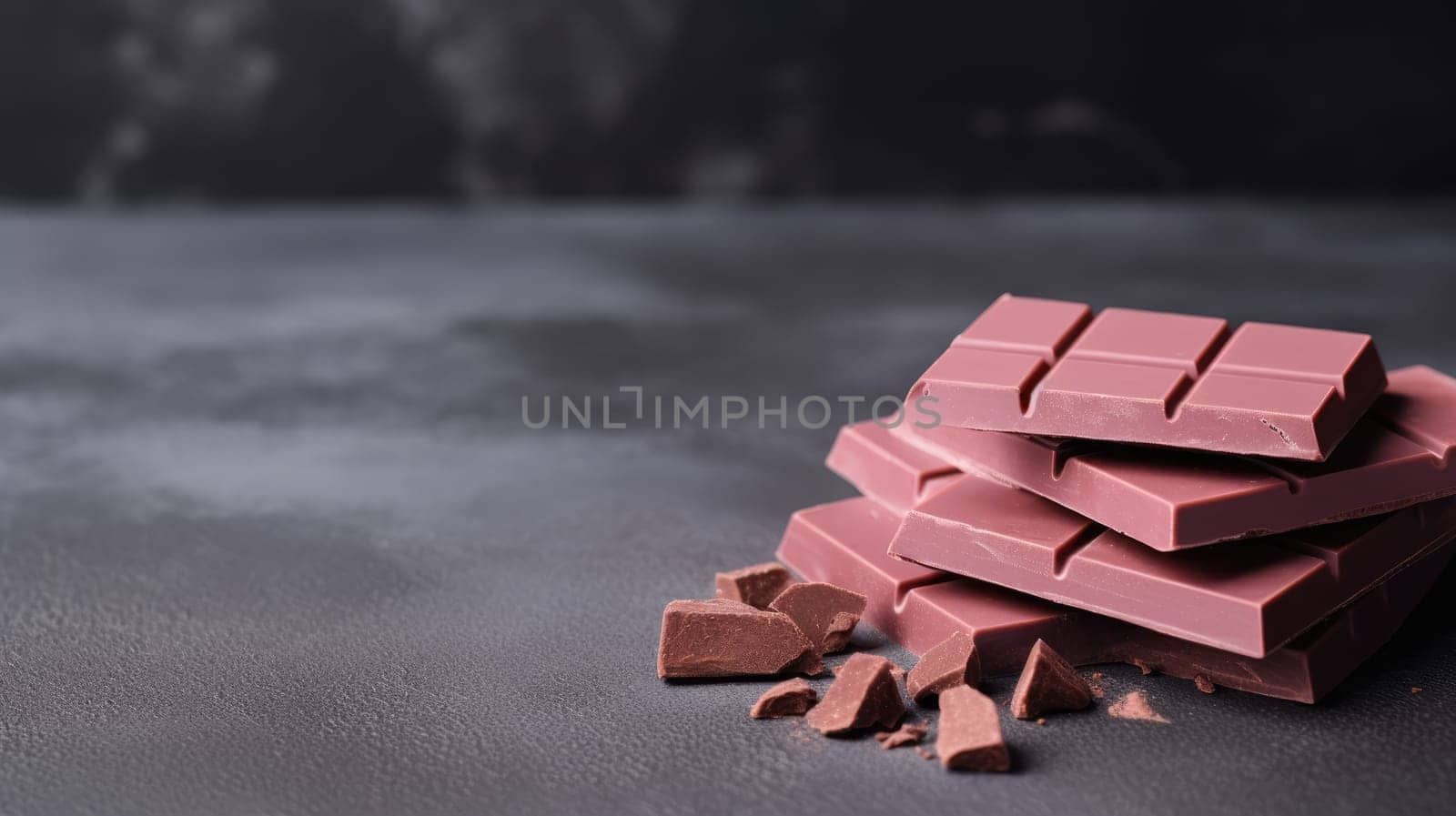 Pink ruby chocolate bars on a gray concrete background AI