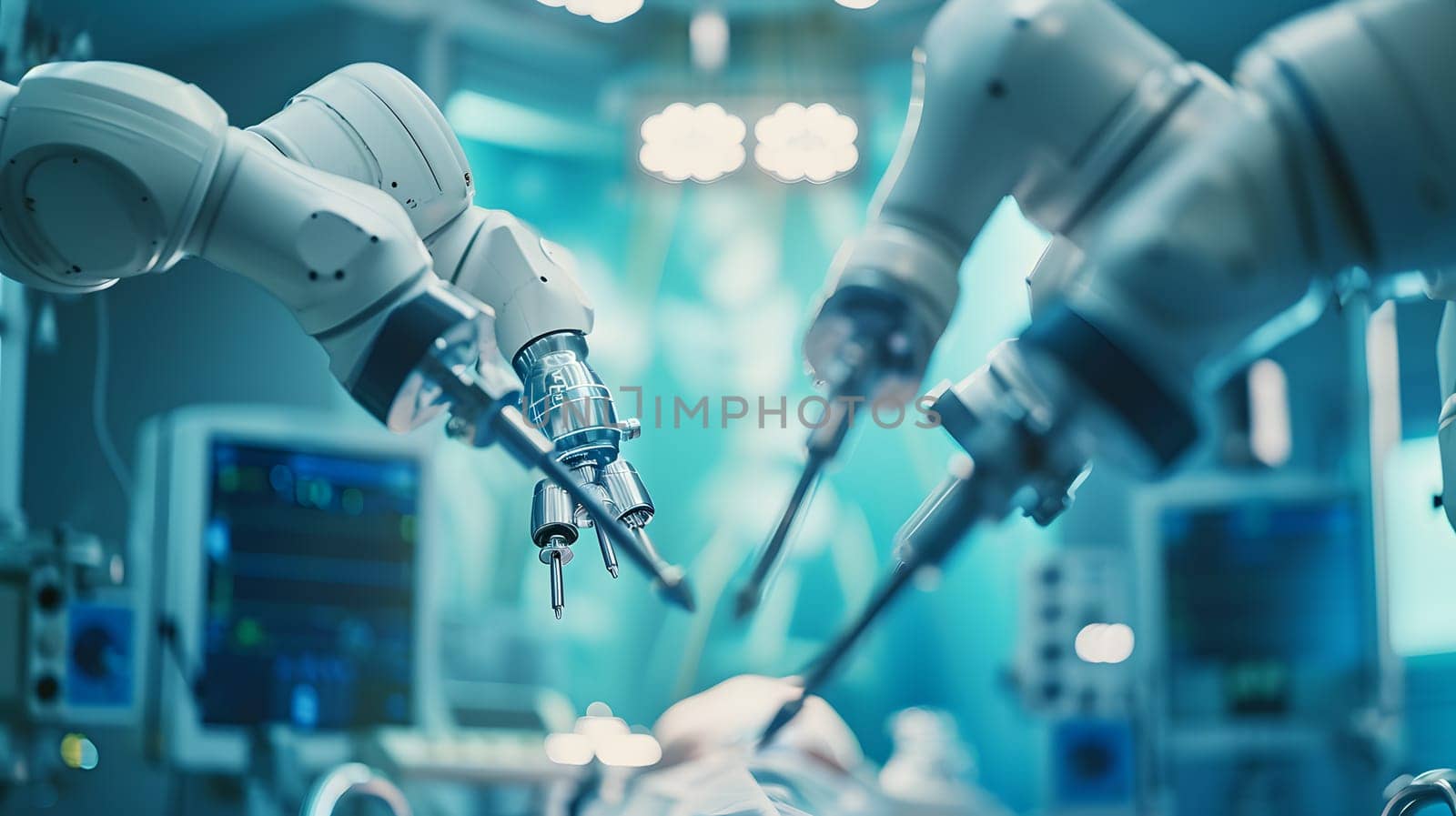 robotic arms perform a surgical operation, generative ai. High quality photo