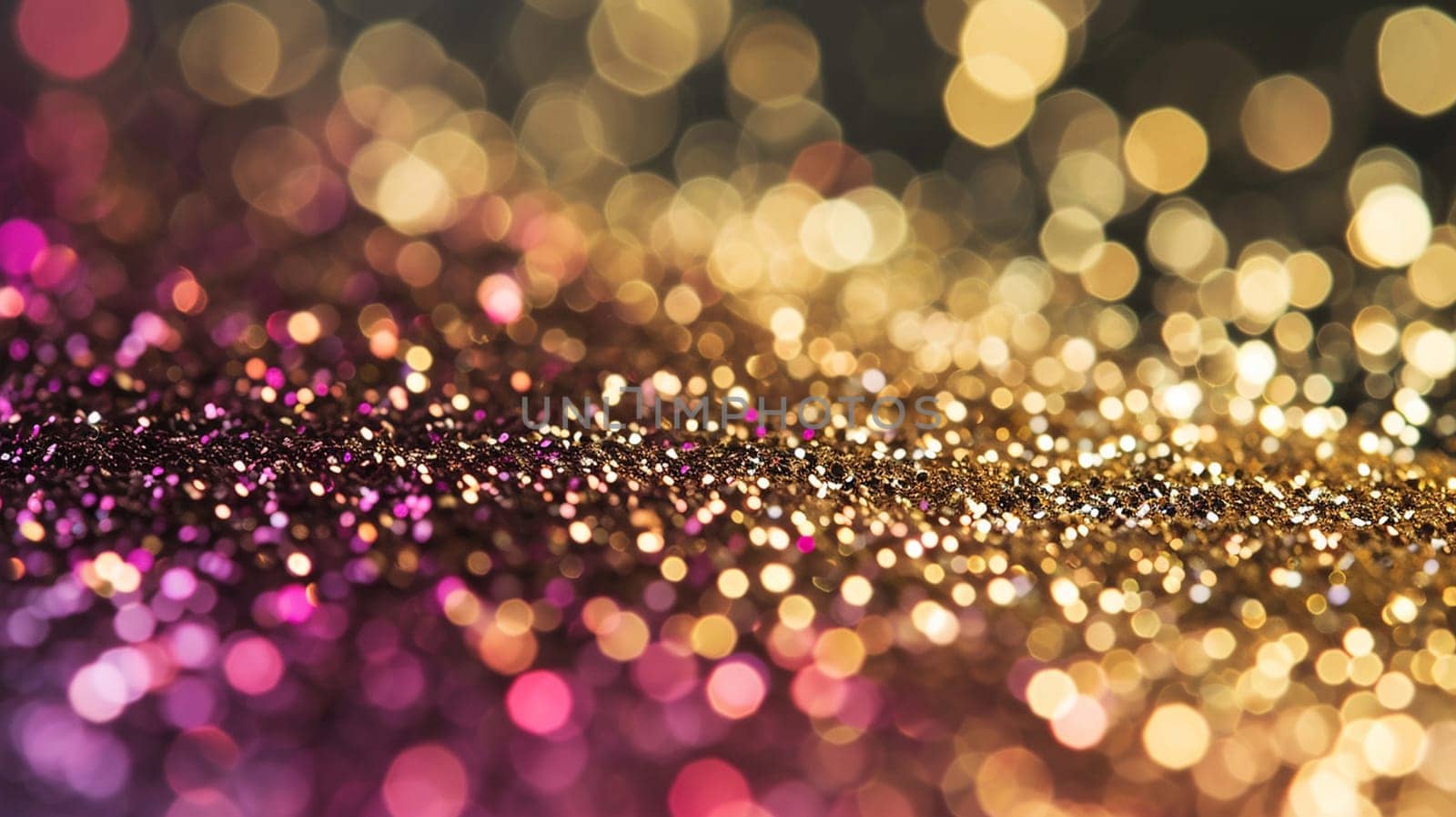Glitter texture of pink and gold background. selective focus. Generative AI, by mila1784