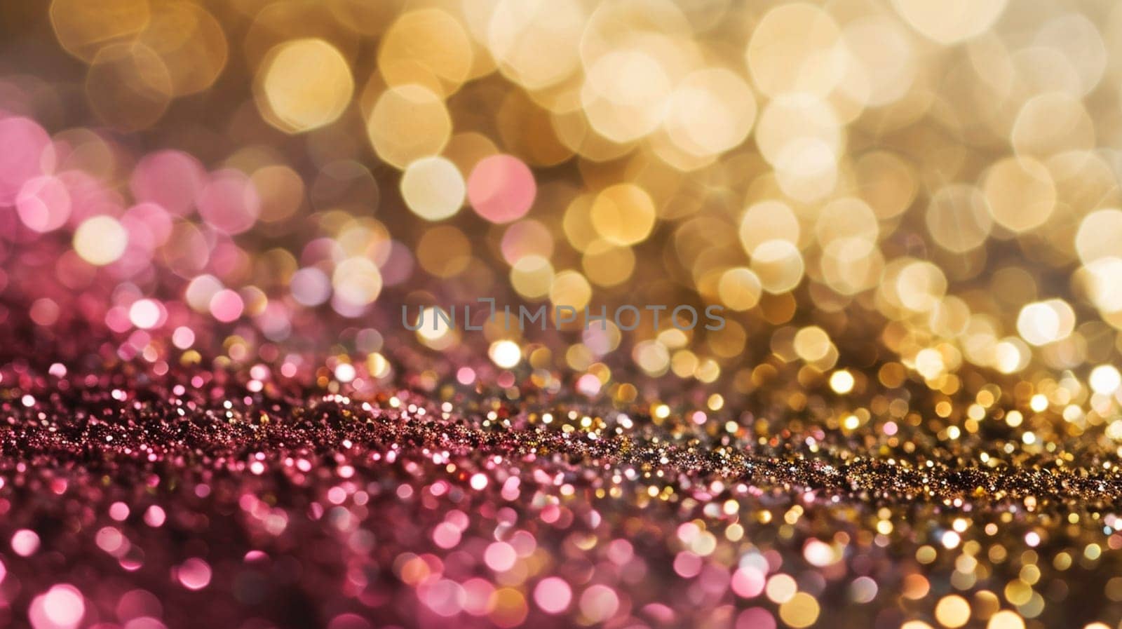 Glitter texture of pink and gold background. selective focus. Generative AI, by mila1784