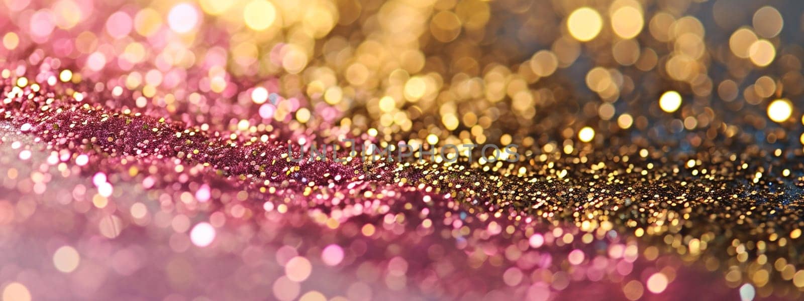 Glitter texture of pink and gold background. selective focus. Generative AI, by mila1784