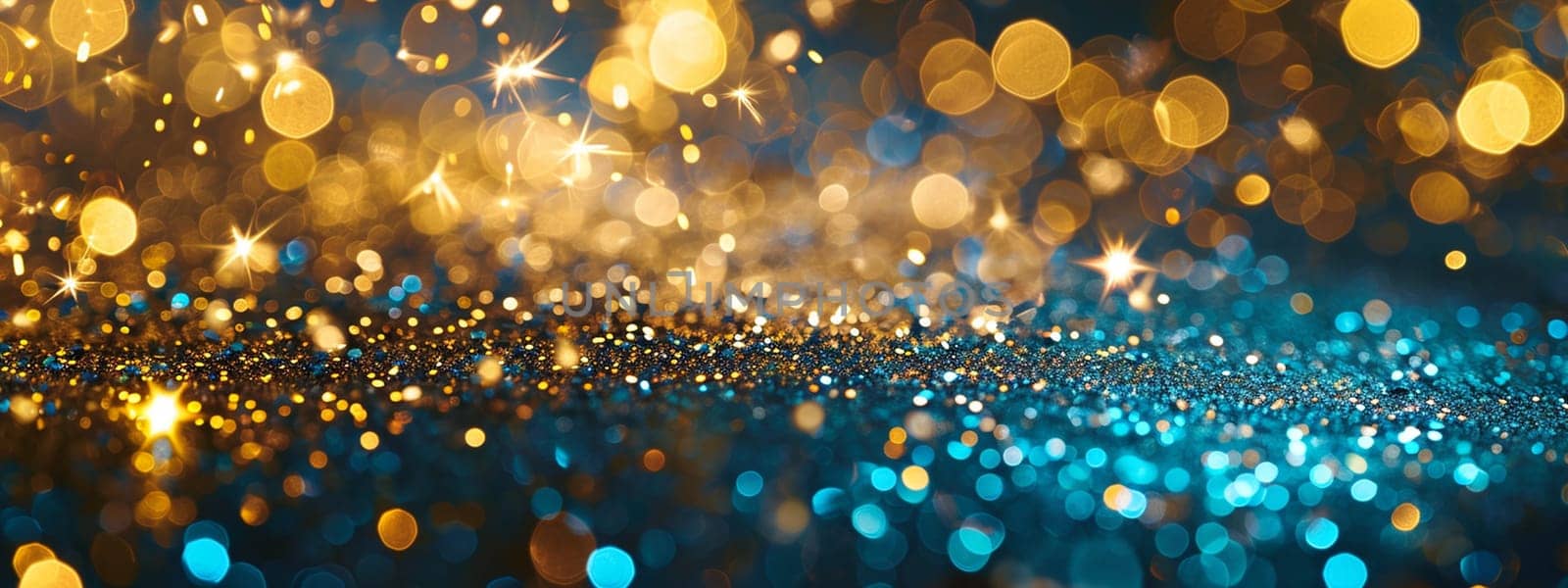 gold and blue fireworks with bokeh. selective focus. Holidays Generative AI,