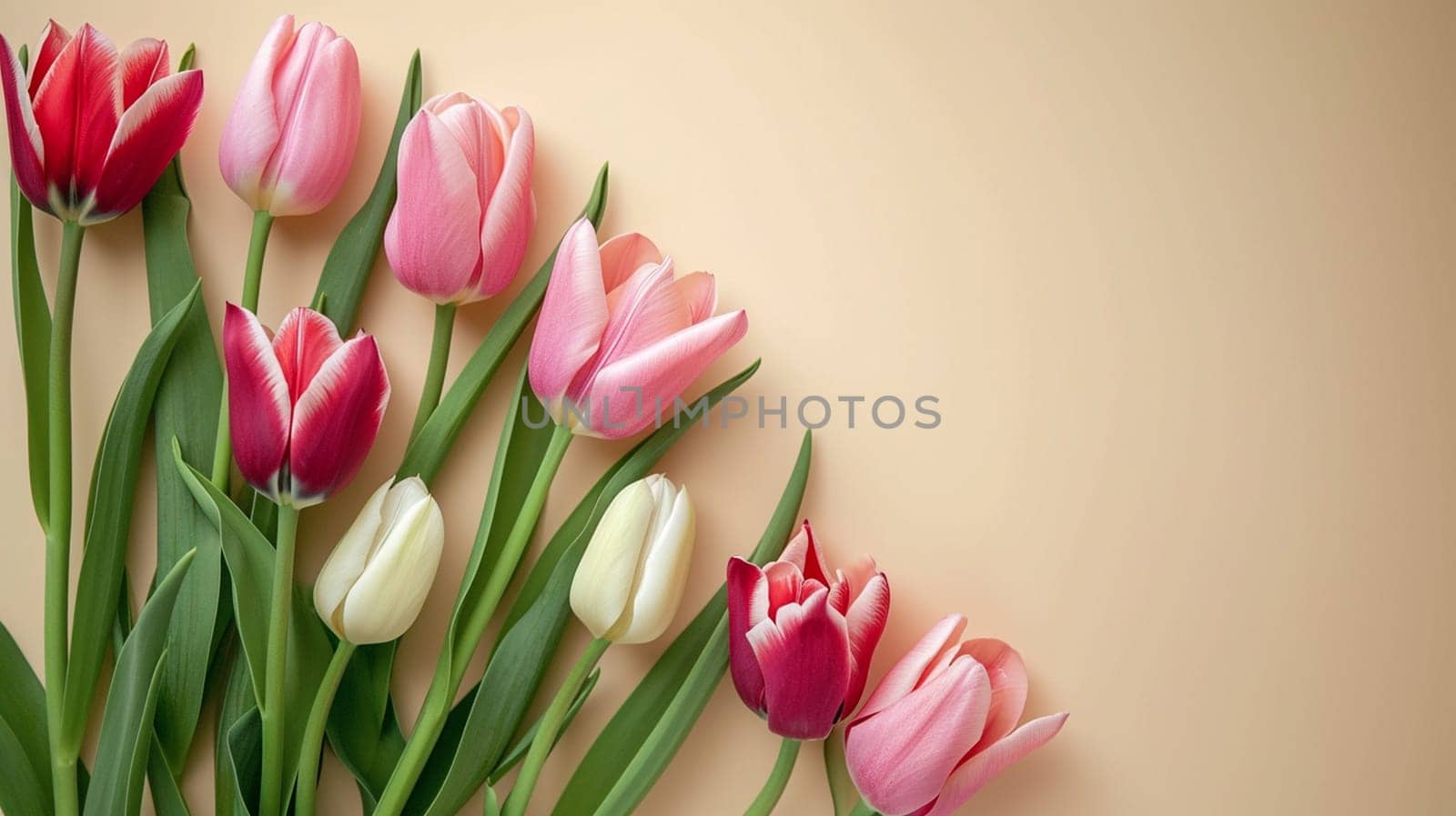 Happy birthday card with beautiful tulips selective focus. Nature Generative AI,