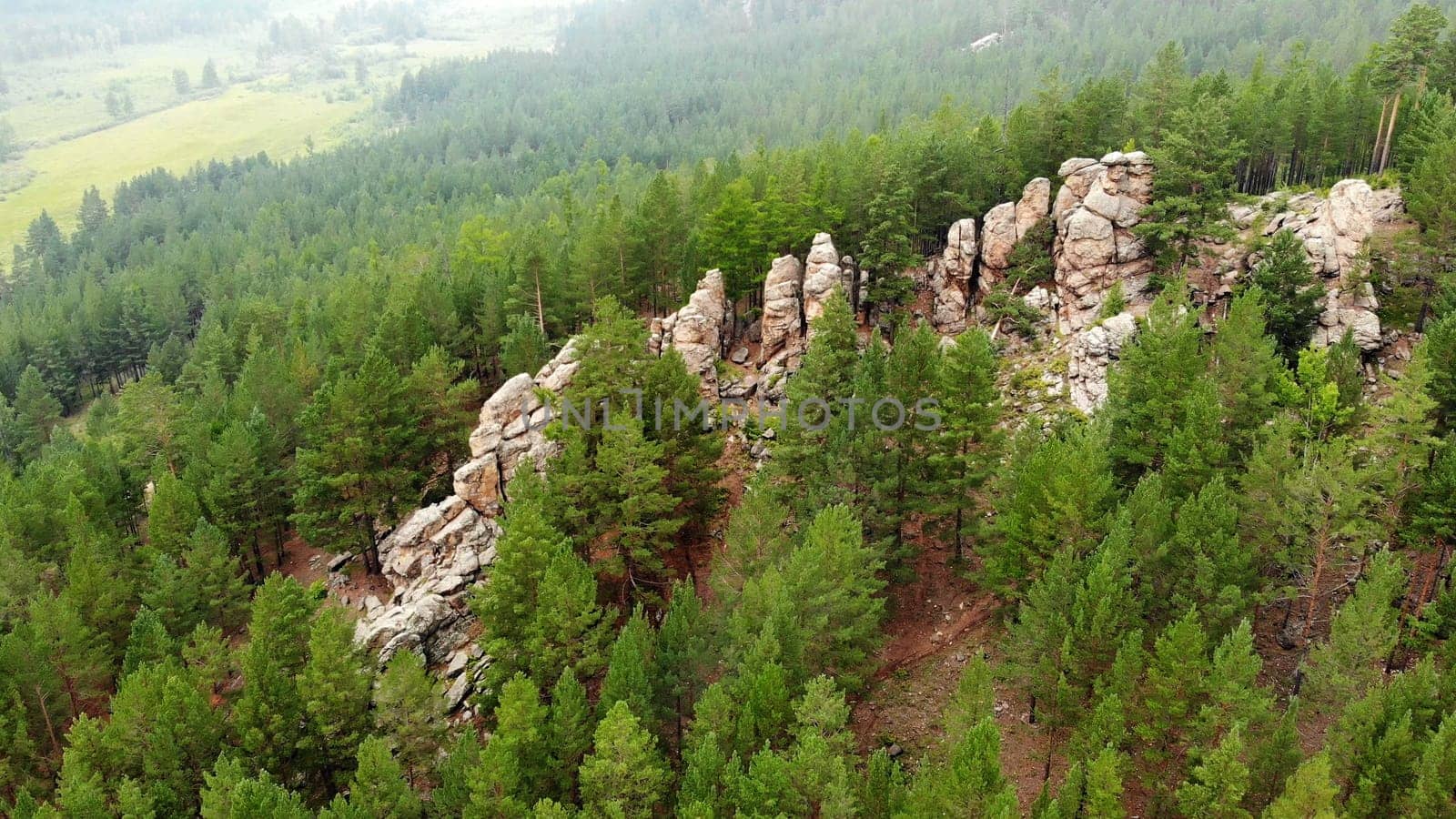 Rocks on Mount Saranakan in the Chita region of Russia. Aerial view