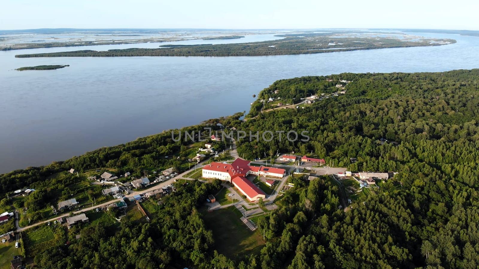 Nature on the Amur River in Russia. Aerial view