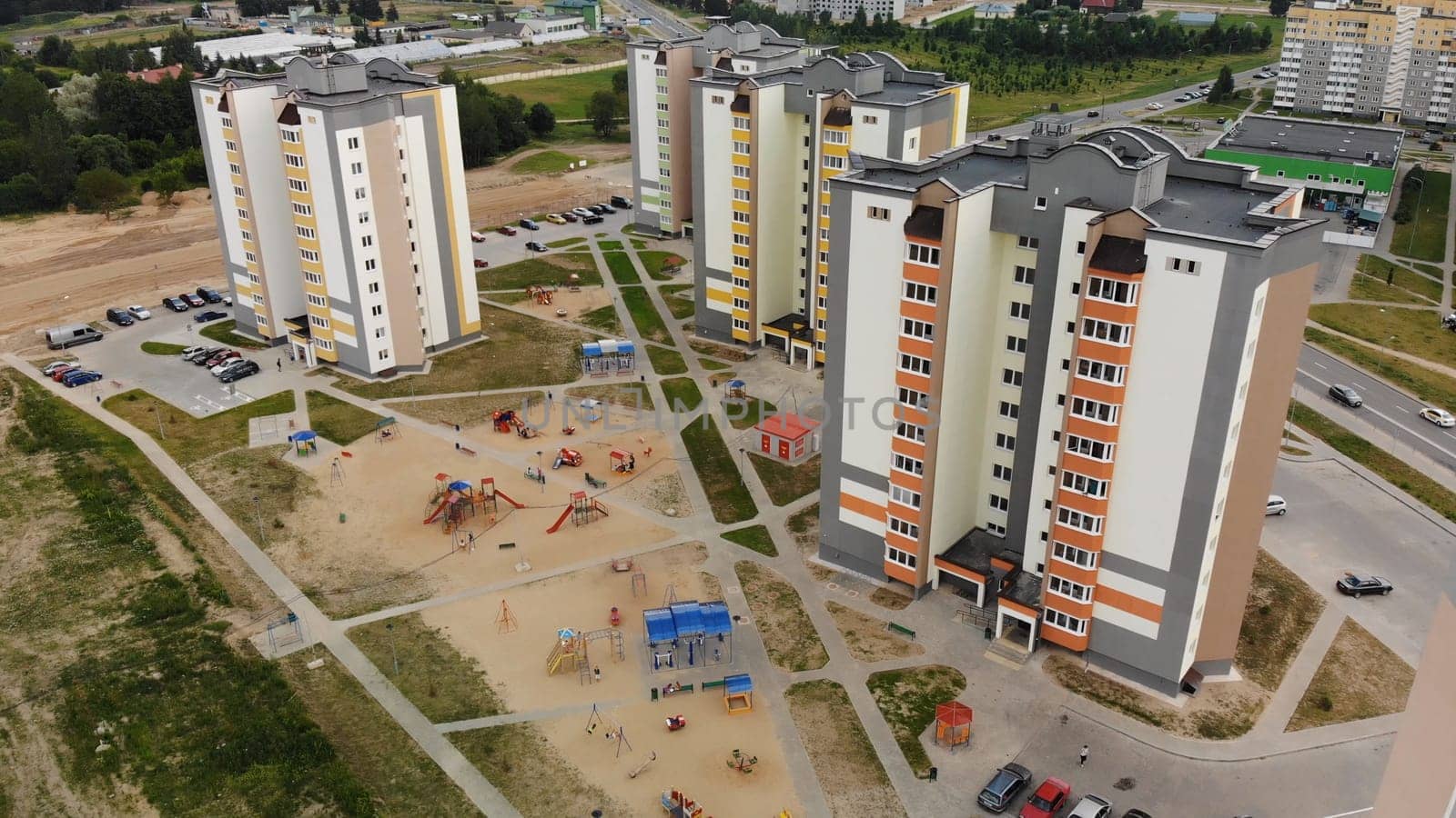 New residential apartment buildings in Belarus. Aerial view