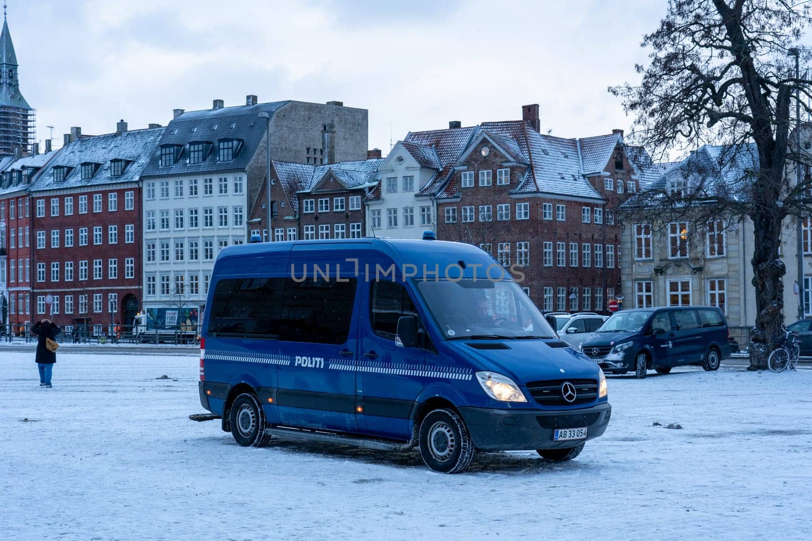 Copenhagen, Denmark. - January 4, 2024: A police car parked in the city center.