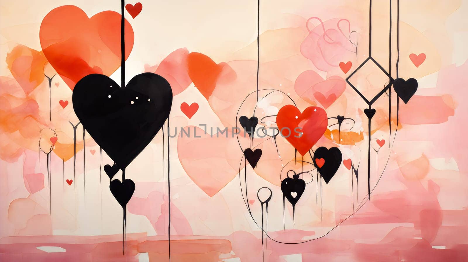 Artful hearts in a blend of red and pink hues create a whimsical valentine scene - Generative AI