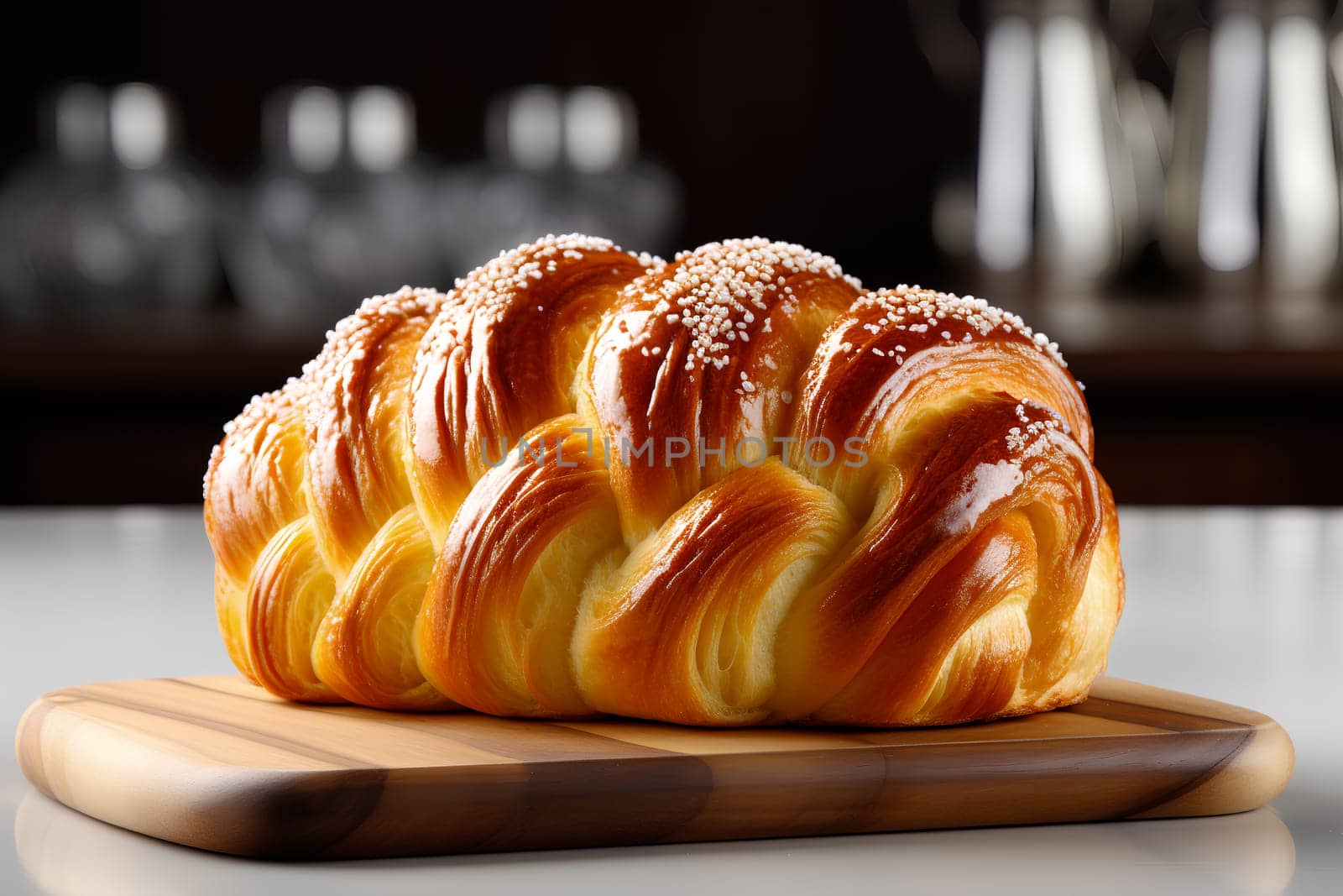 Golden Brioche Loaf on Wooden Board by chrisroll