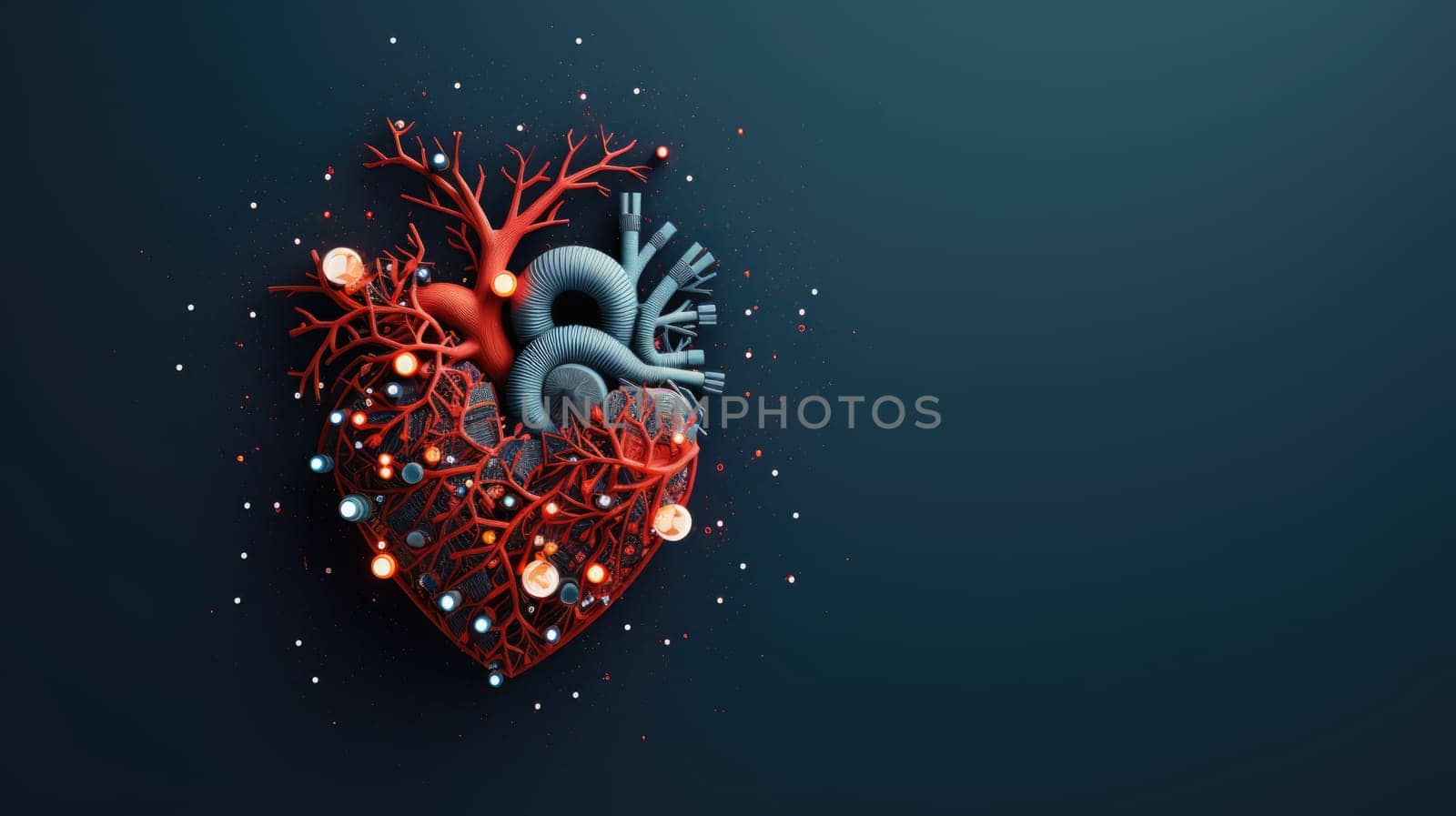 Mechanical heart in pieces on dark background. Android heart, robotic love. Breakup concept separation and divorce