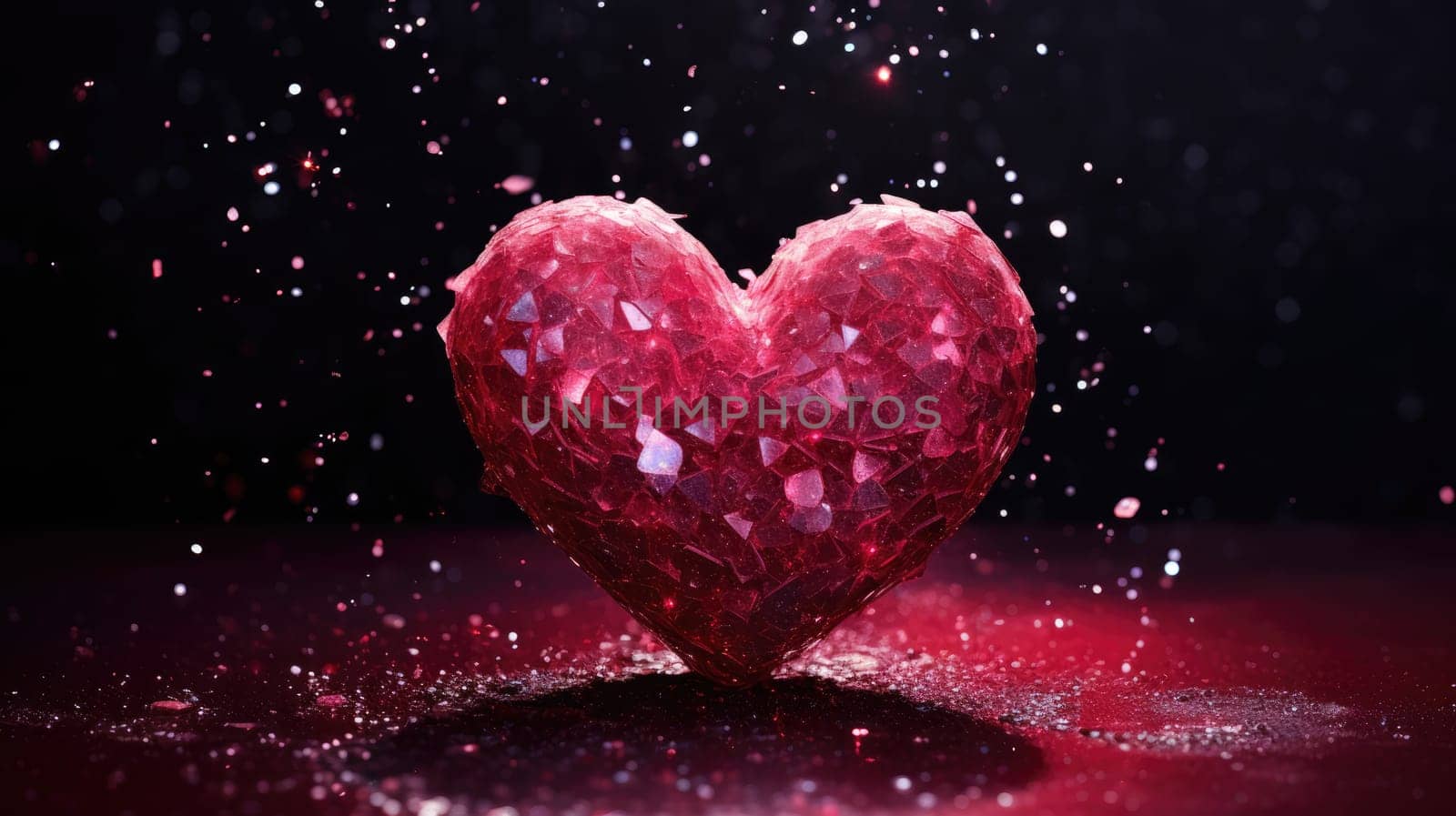 Close up pink sparkly hearts on the table with bokeh background. Valentine's Day background and texture. by JuliaDorian
