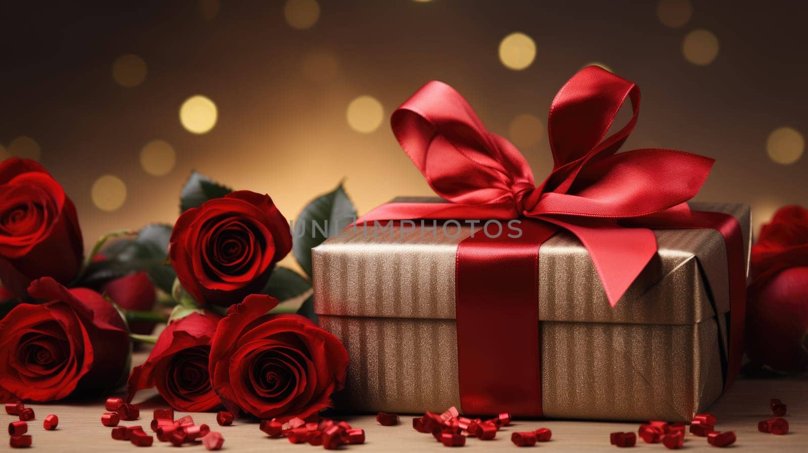 Valentine's day romantic gift, bouquet of red roses on wooden background. Greeting card