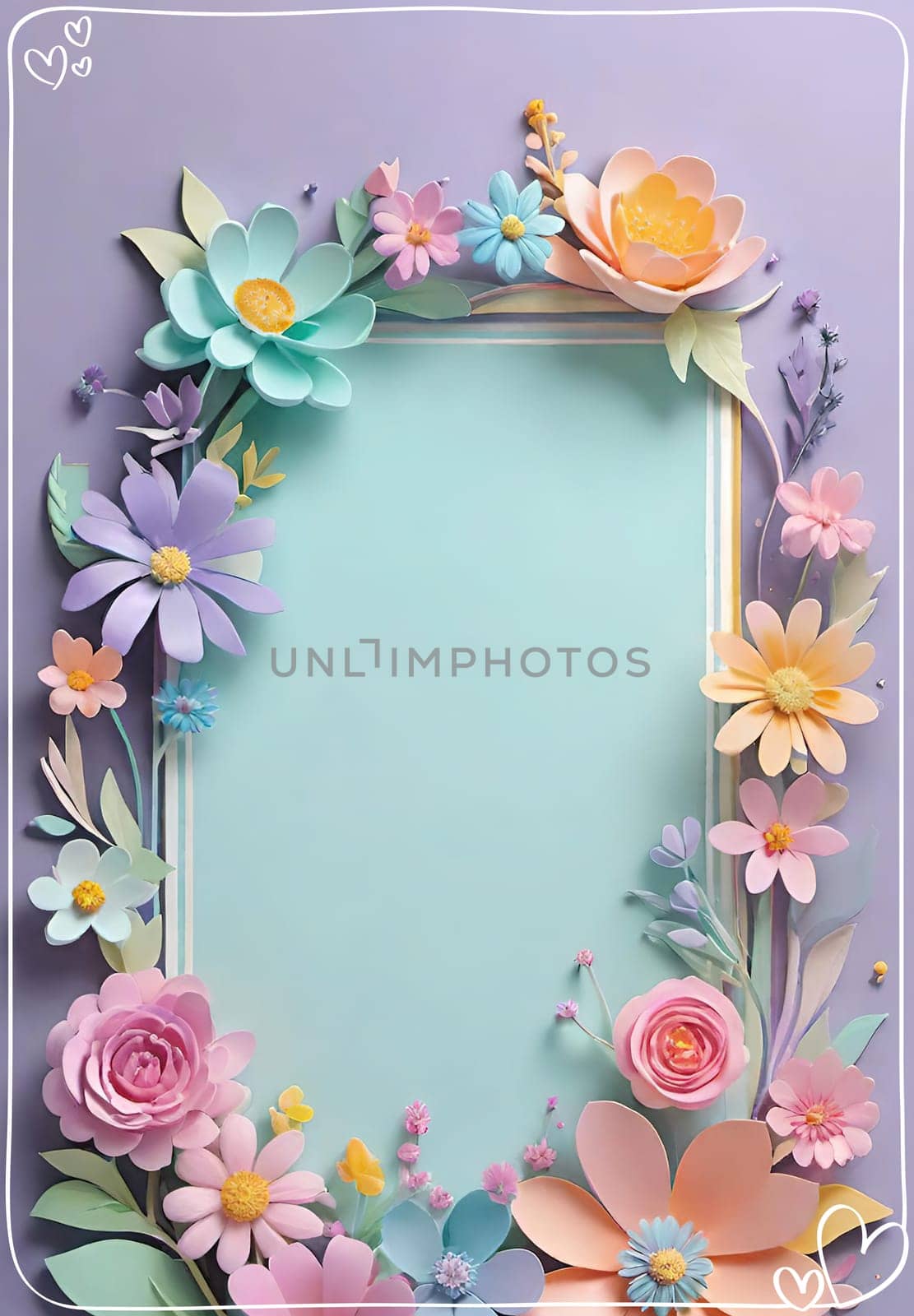 Cherry blossom frame on pastel background with space for text. Sakura.Paper art of Cherry blossom with frame on pastel background.Paper cut style.Spring background with sakura flowers and leaves. Vector paper illustration.3d rendering.Spring flowers frame with copy space for your text. Pastel colors.Minimal style.İnvitation and celebrations.