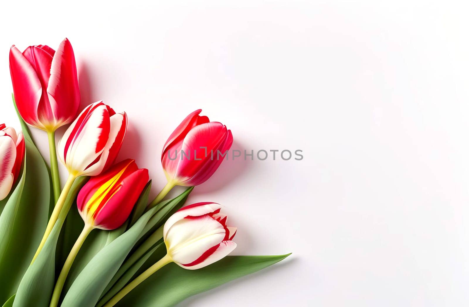 Women's Day card, a frame of pink and red tulips. by OlgaGubskaya