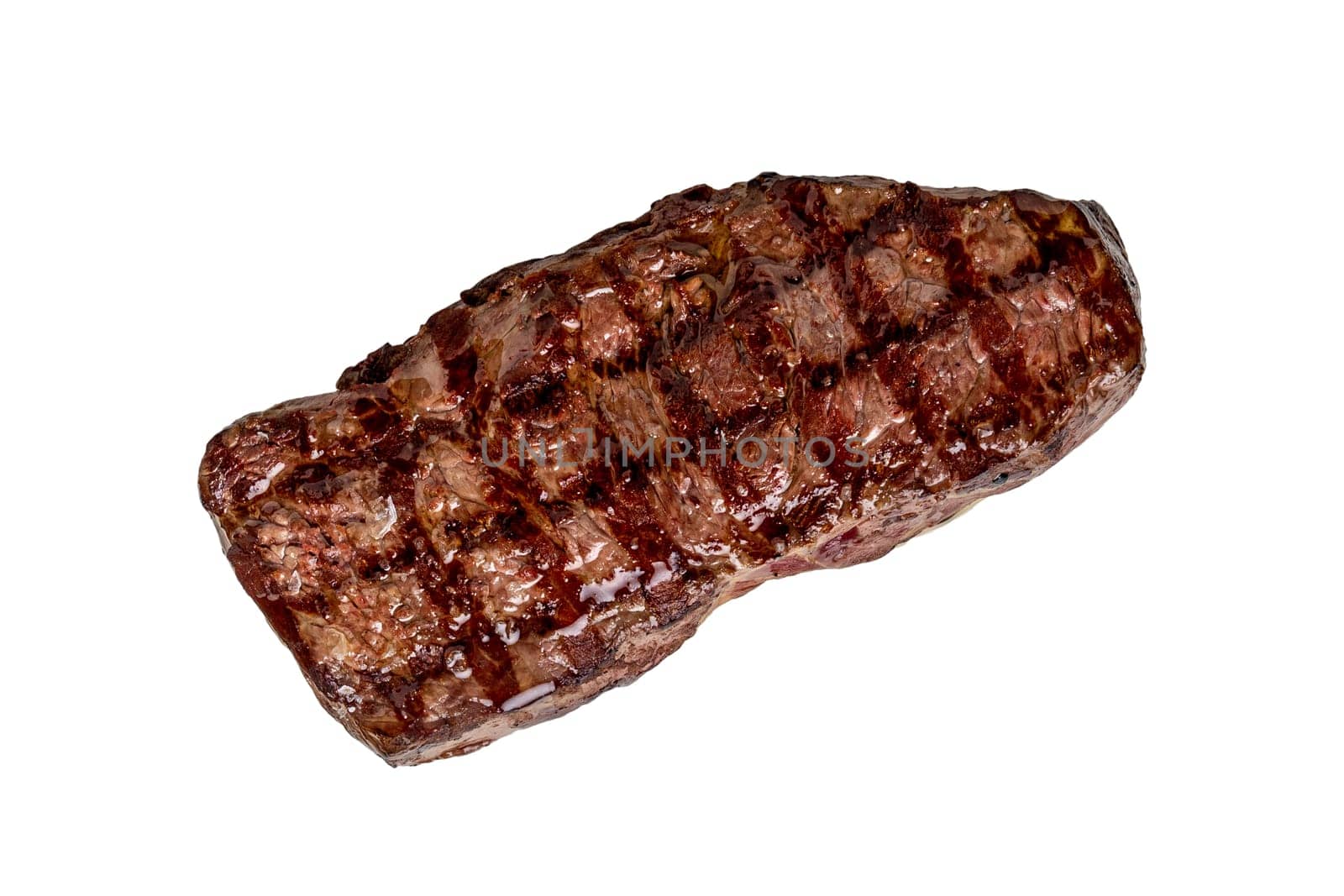 New York steak cooked on the barbecue on a white background