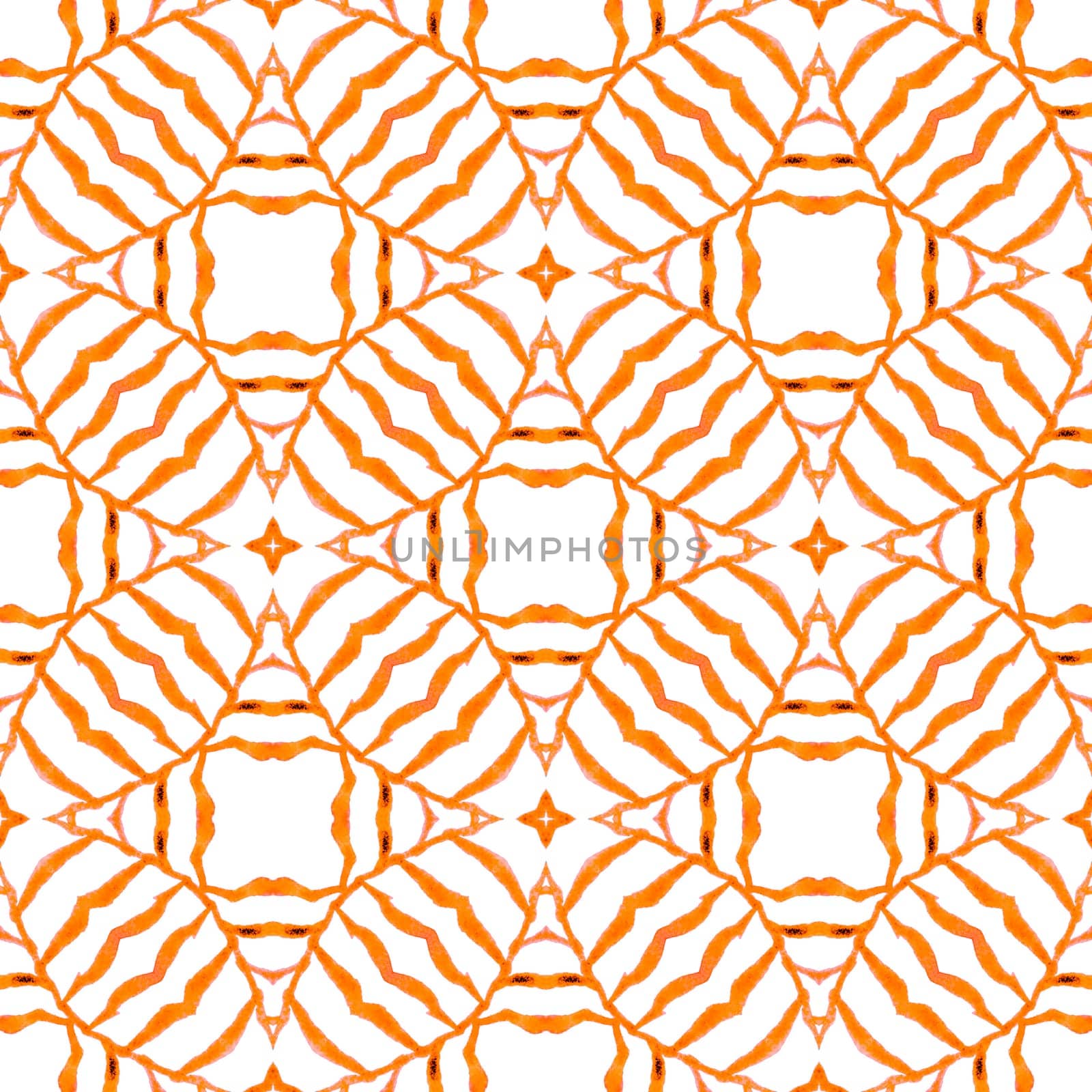 Textile ready worthy print, swimwear fabric, wallpaper, wrapping. Orange stylish boho chic summer design. Hand drawn green mosaic seamless border. Mosaic seamless pattern.